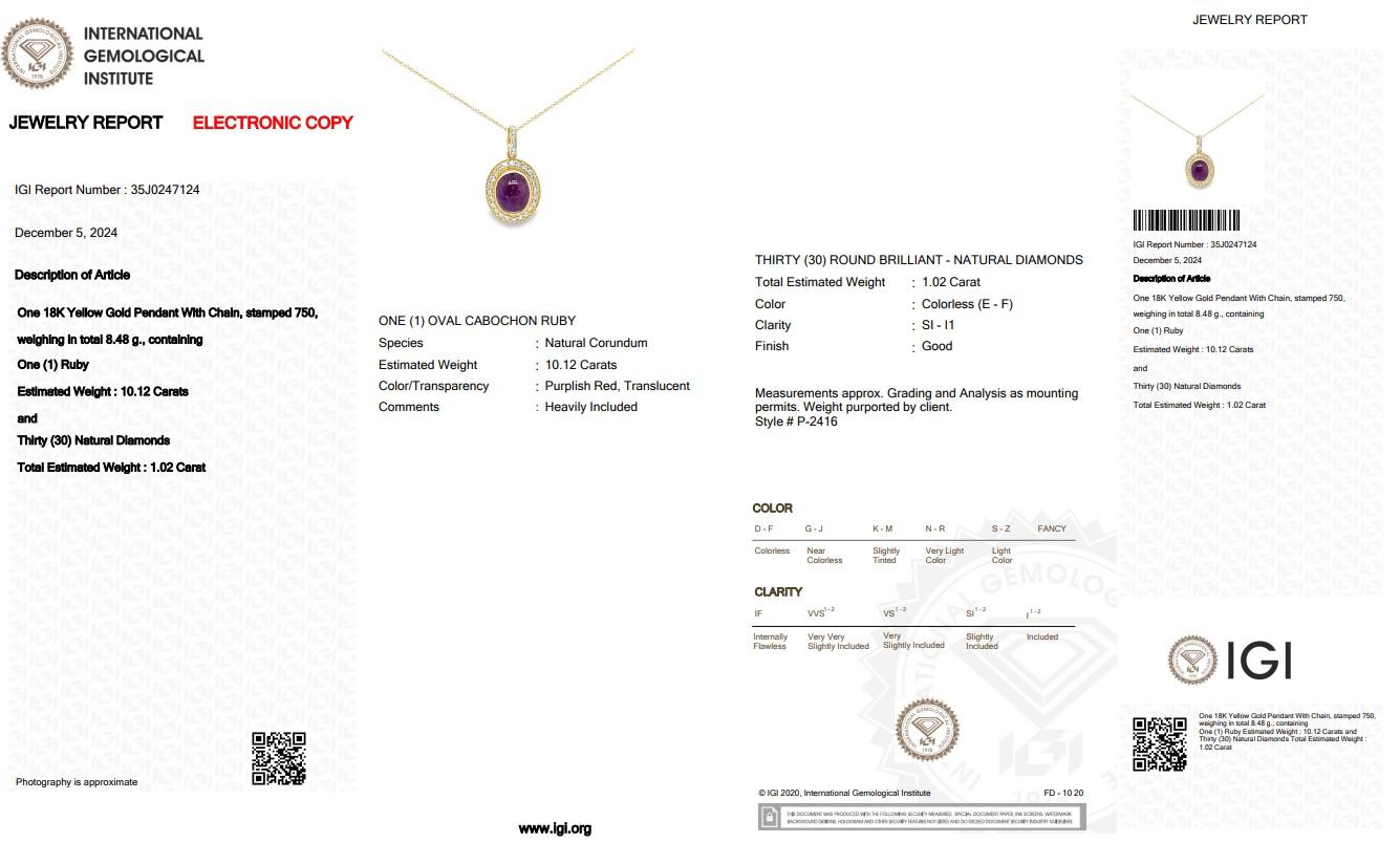 Fascinant collier avec pendentif en or jaune 18 carats, rubis et diamants 11,14 carats en vente 4