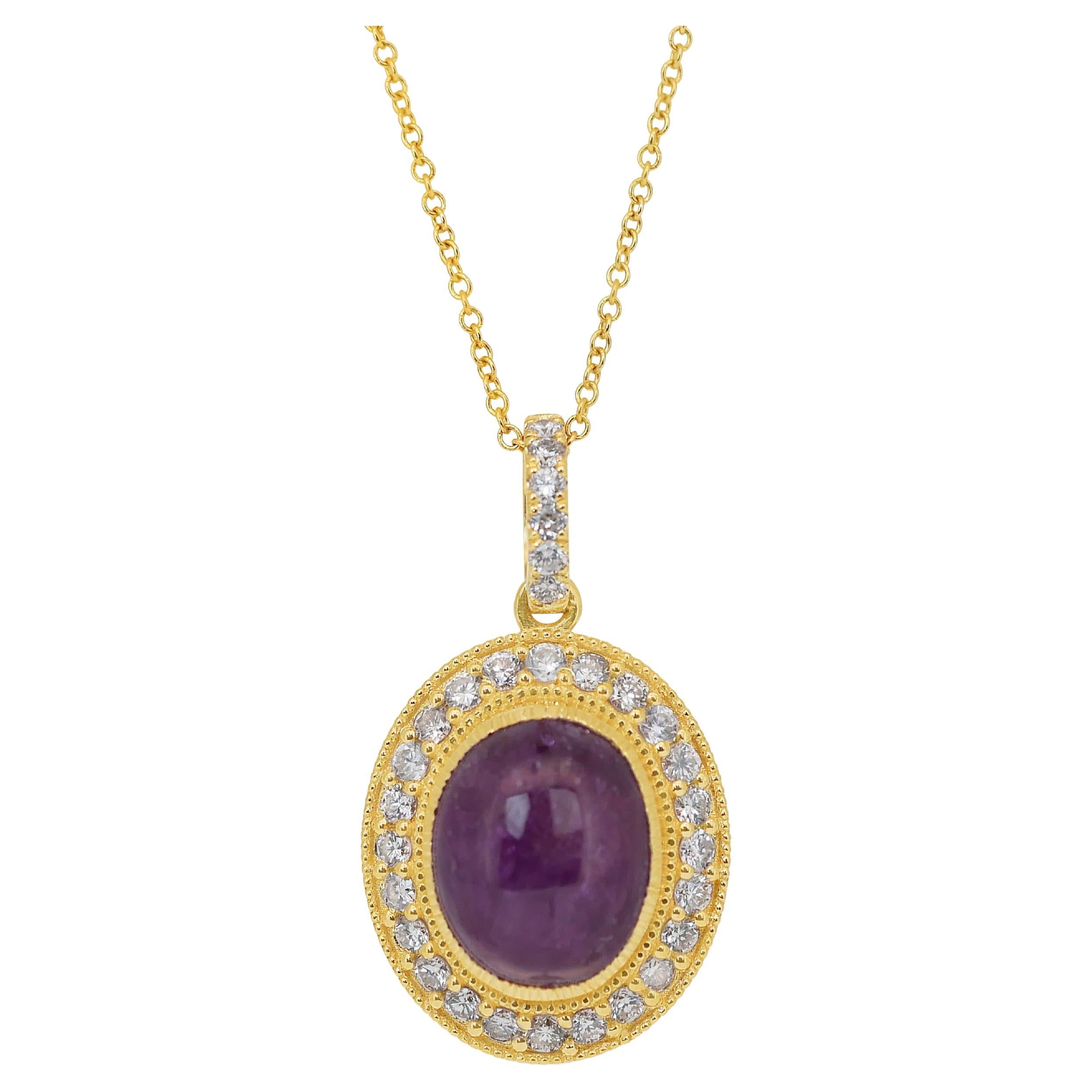 Fascinating 11.14ct Ruby and Diamonds Necklace with Pendant in 18k Yellow Gold