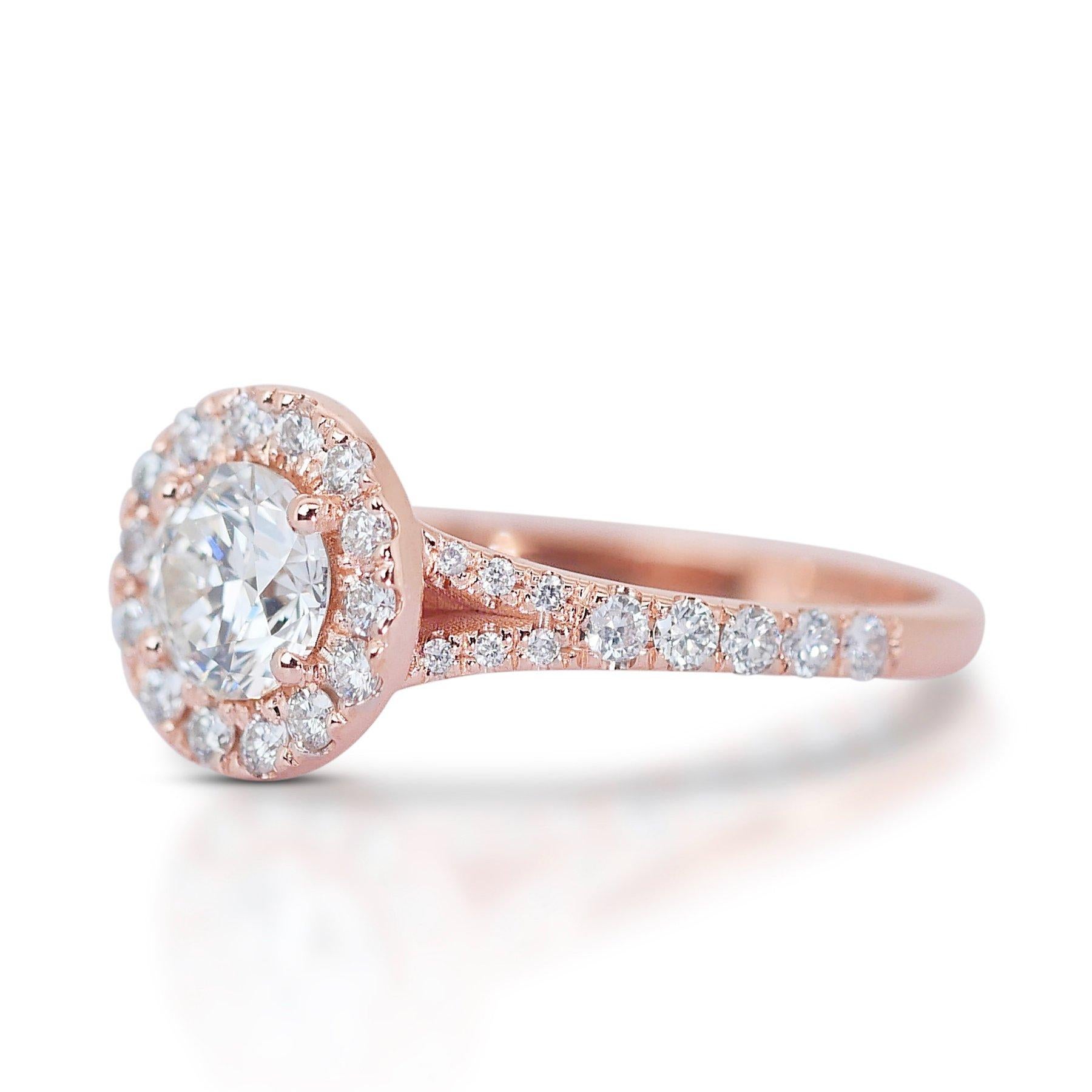Round Cut Fascinating 1.11ct Triple Excellent Ideal Cut Diamonds Halo Ring - GIA Certified