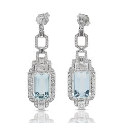 Fascinating 12.19ct Aquamarines and Diamonds Drop Earrings in 18k White Gold