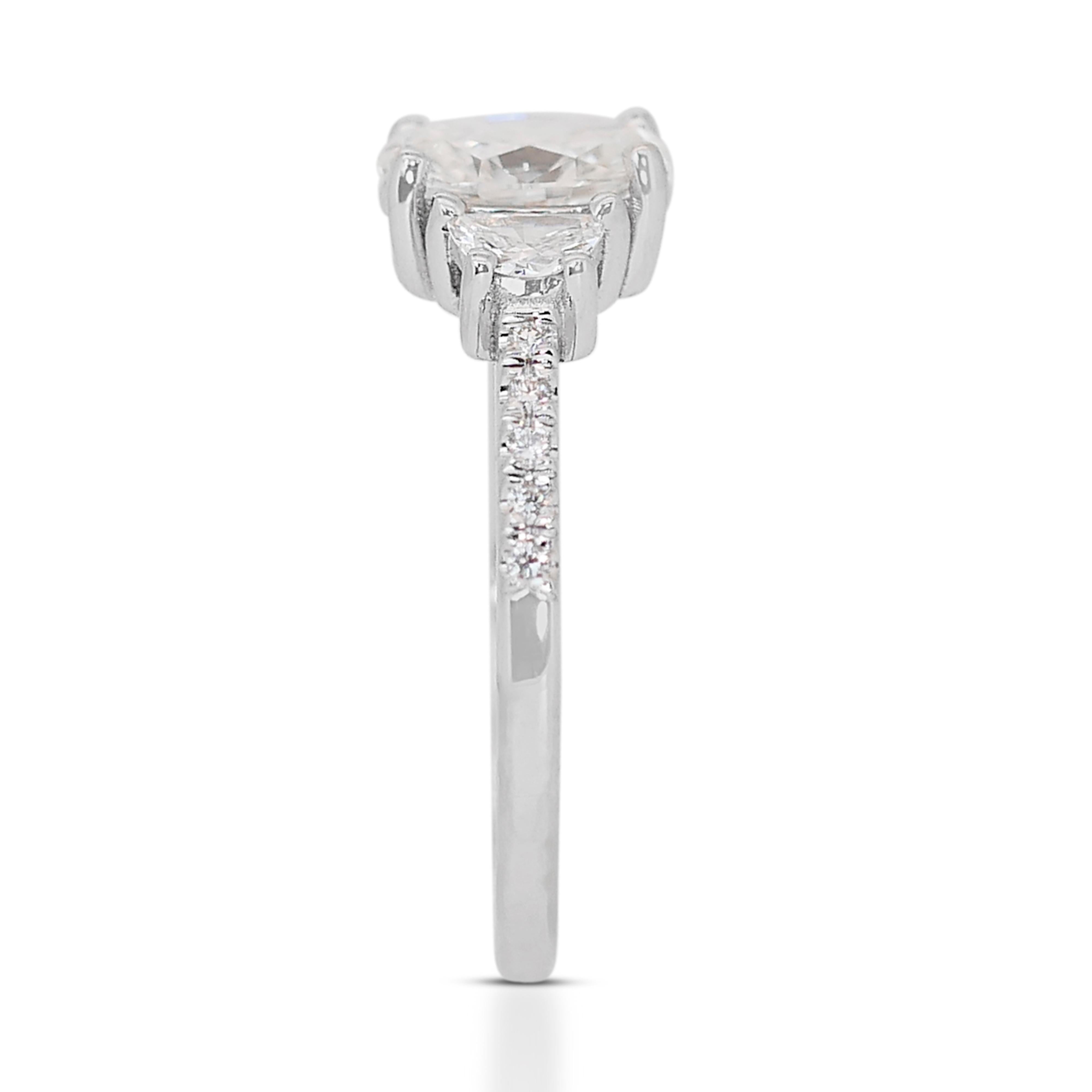 Whiting - Bague 3 pierres en or blanc 18k avec 1,32ct de diamants - Certifiée GIA en vente 1