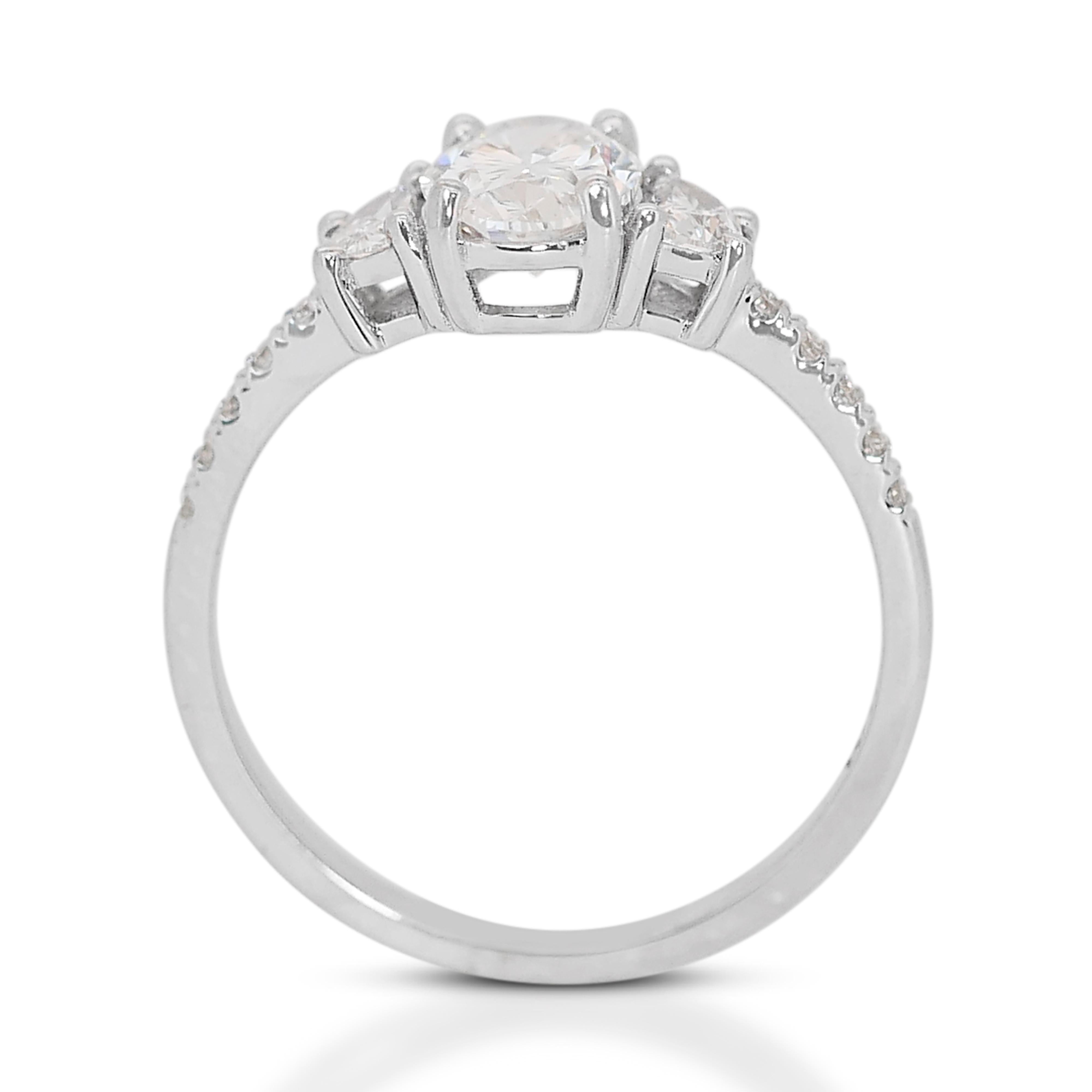 Whiting - Bague 3 pierres en or blanc 18k avec 1,32ct de diamants - Certifiée GIA en vente 2