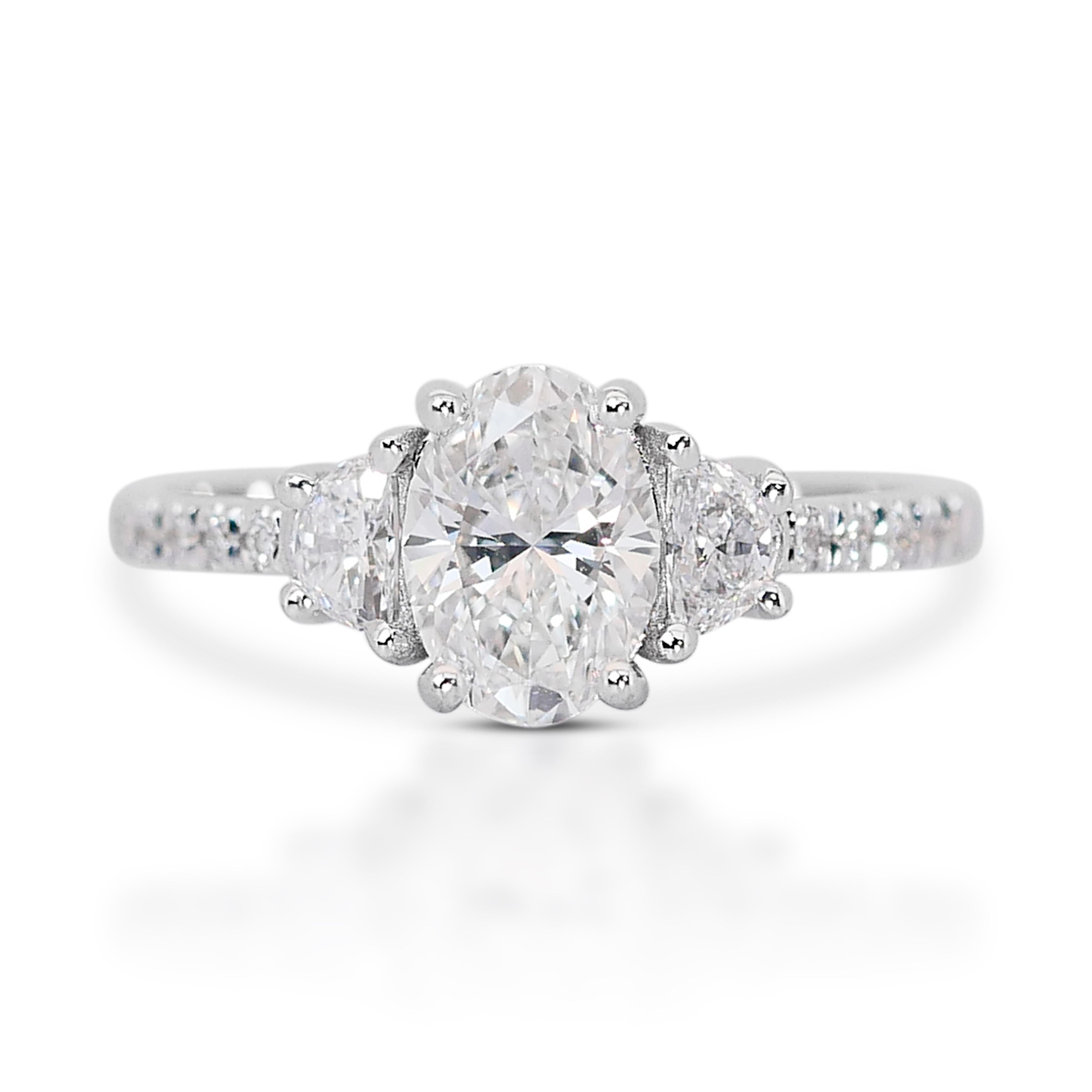 Whiting - Bague 3 pierres en or blanc 18k avec 1,32ct de diamants - Certifiée GIA en vente 3