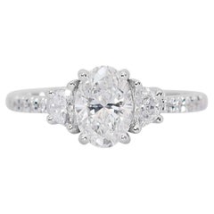Fascinante Anillo de 3 Piedras de Diamantes de 1,32 ct en Oro Blanco de 18k - Certificado GIA