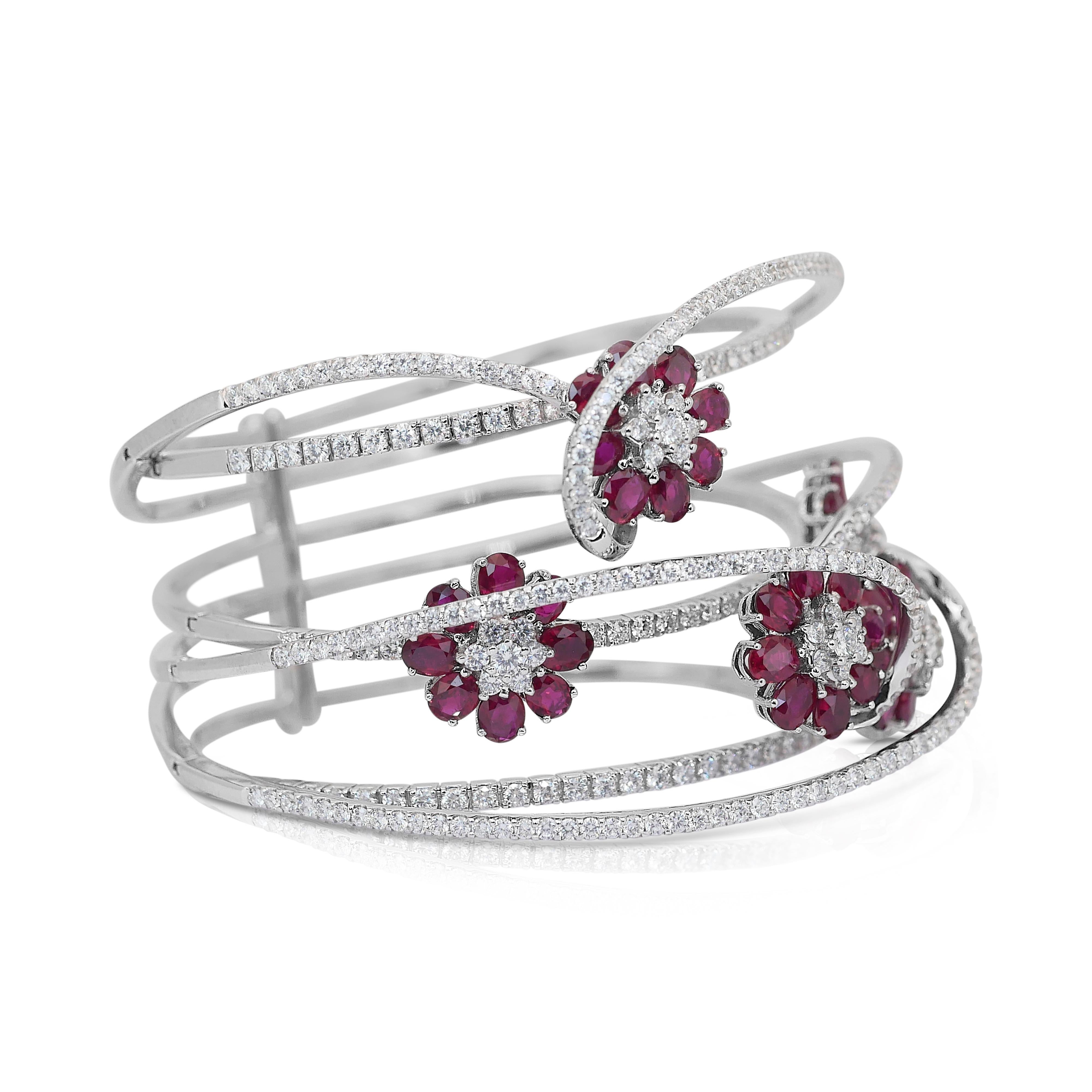 Bracelet fascinant de 14,60ct de rubis et diamants en or blanc 18k - Certifié IGI

Ornez votre poignet de l'élégance captivante de ce bracelet à couper le souffle, réalisé dans un luxueux or blanc 18 carats. Il comprend 40 rubis de forme ovale,