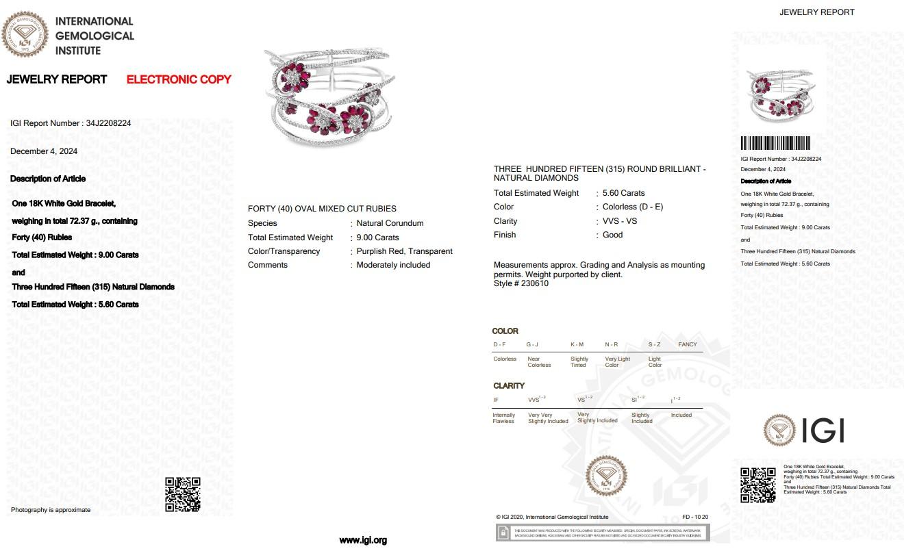 Bracelet fascinant en or blanc 18 carats avec rubis et diamants de 14,60 carats Pour femmes en vente
