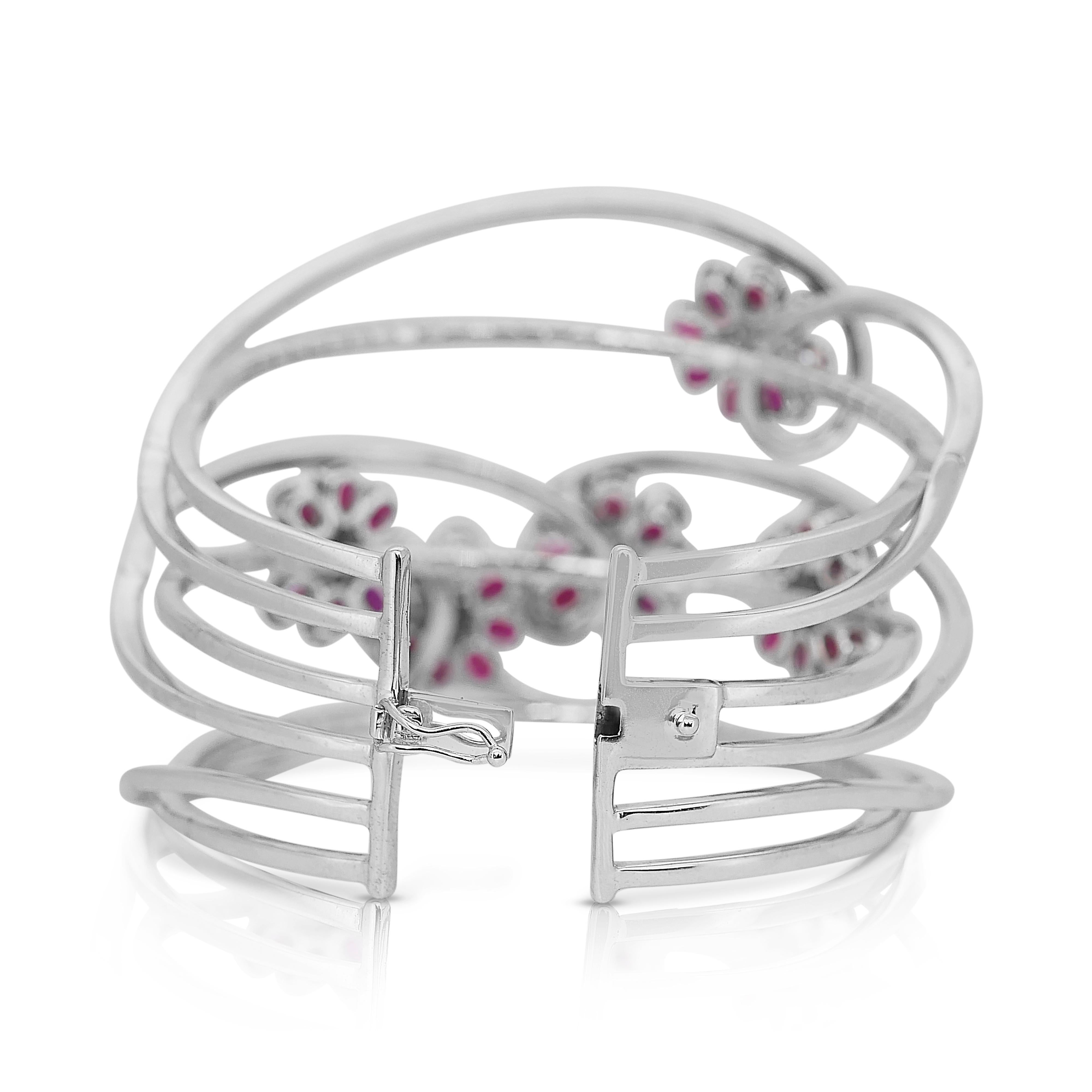 Bracelet fascinant en or blanc 18 carats avec rubis et diamants de 14,60 carats en vente 2