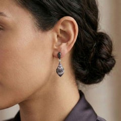 Fascinating 1.48ct Pink Ruby and Black Diamond Drop Earrings in 18K White Gold