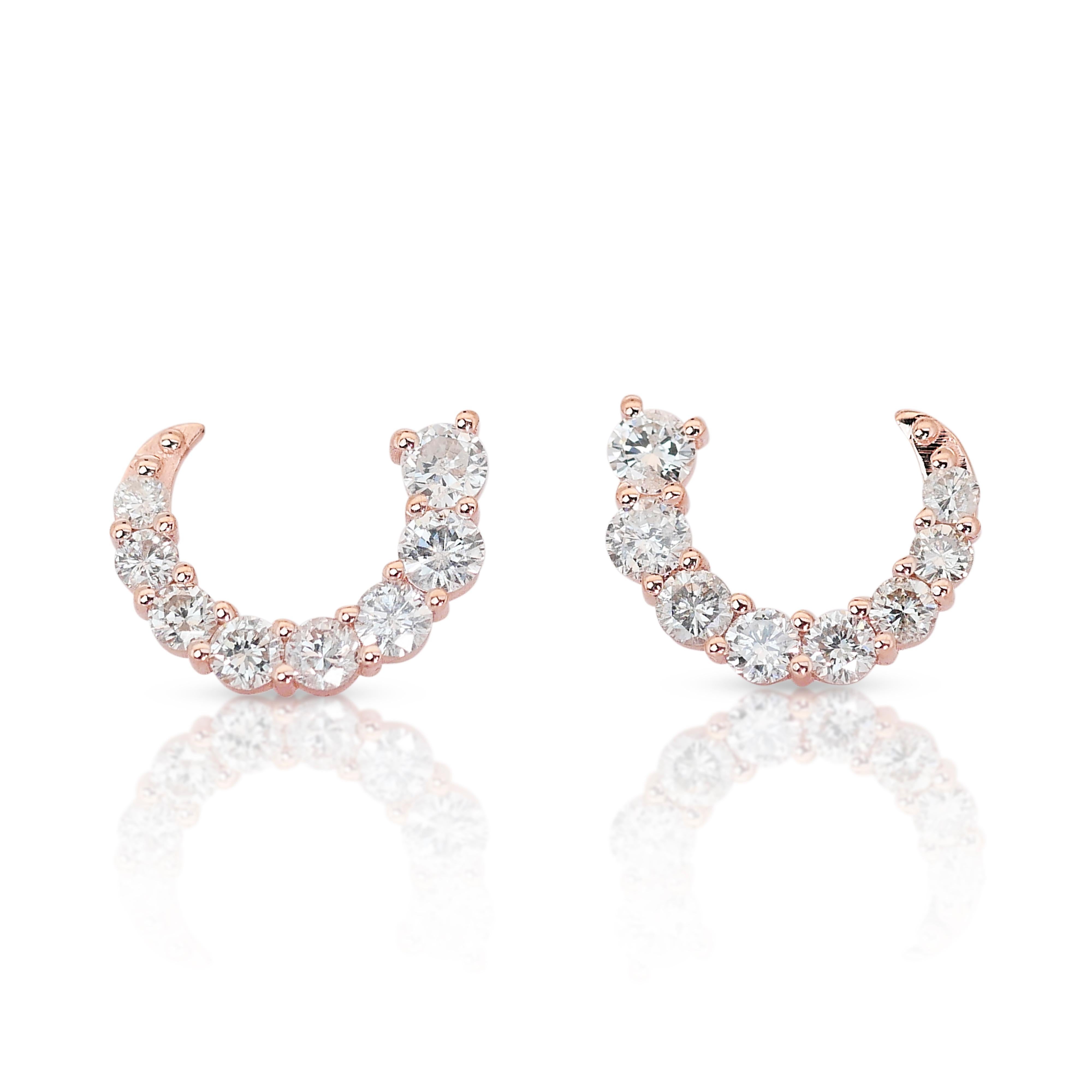 Round Cut Fascinating 14k Rose Gold Natural Diamond Hoop Earrings w/1.85 ct -IGI Certified For Sale