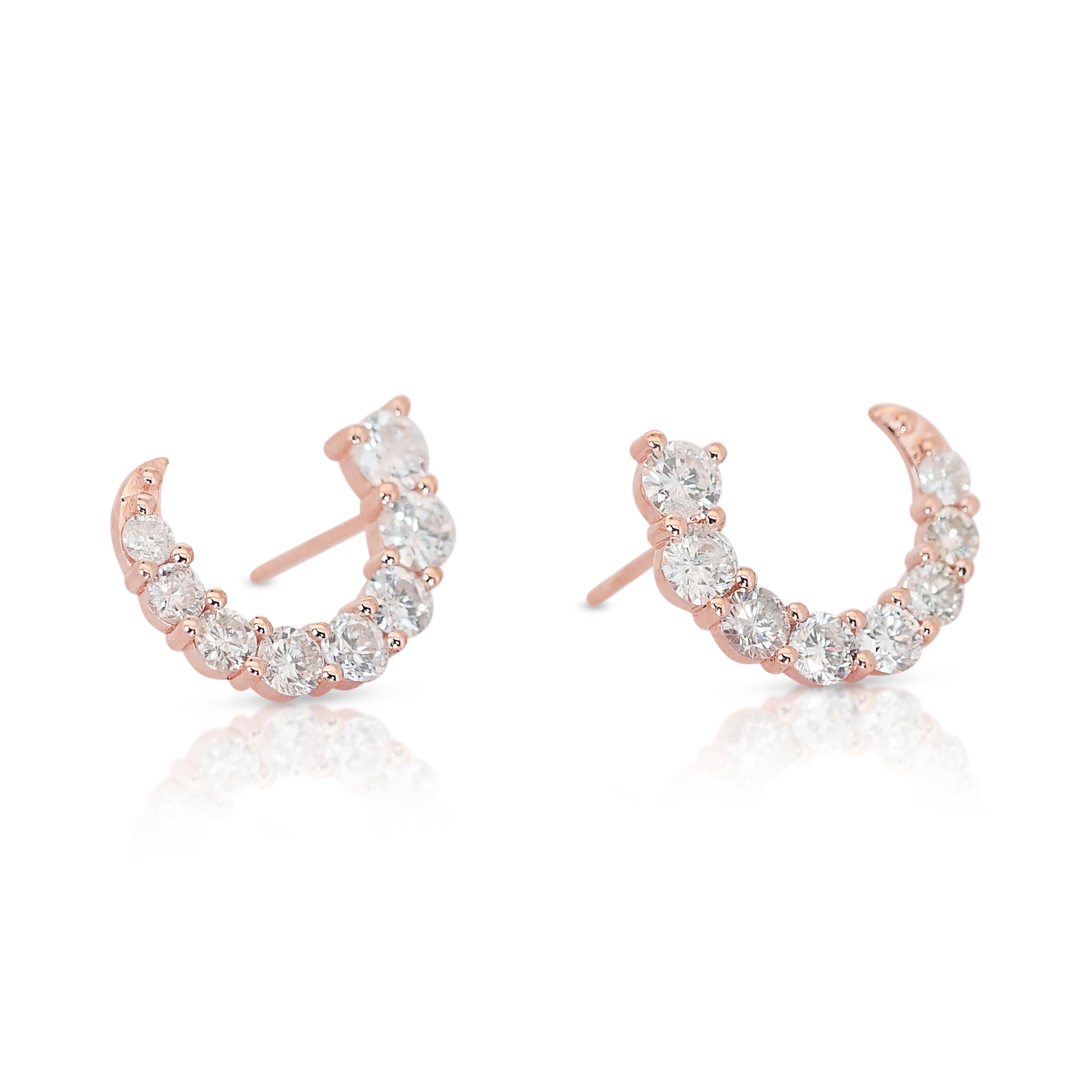 Fascinating 14k Rose Gold Natural Diamond Hoop Earrings w/1.85 ct -IGI Certified In New Condition In רמת גן, IL