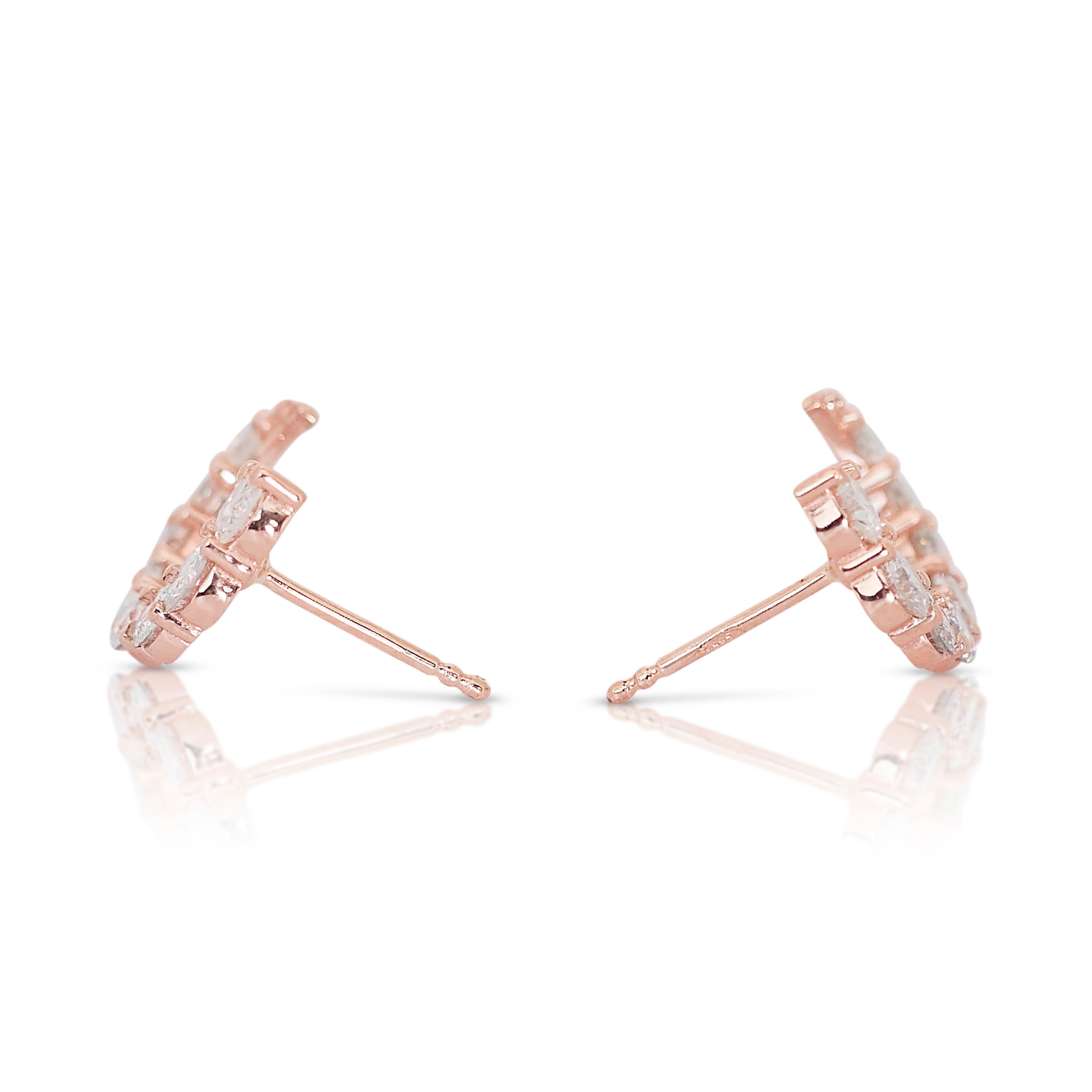 Women's Fascinating 14k Rose Gold Natural Diamond Hoop Earrings w/1.85 ct -IGI Certified For Sale