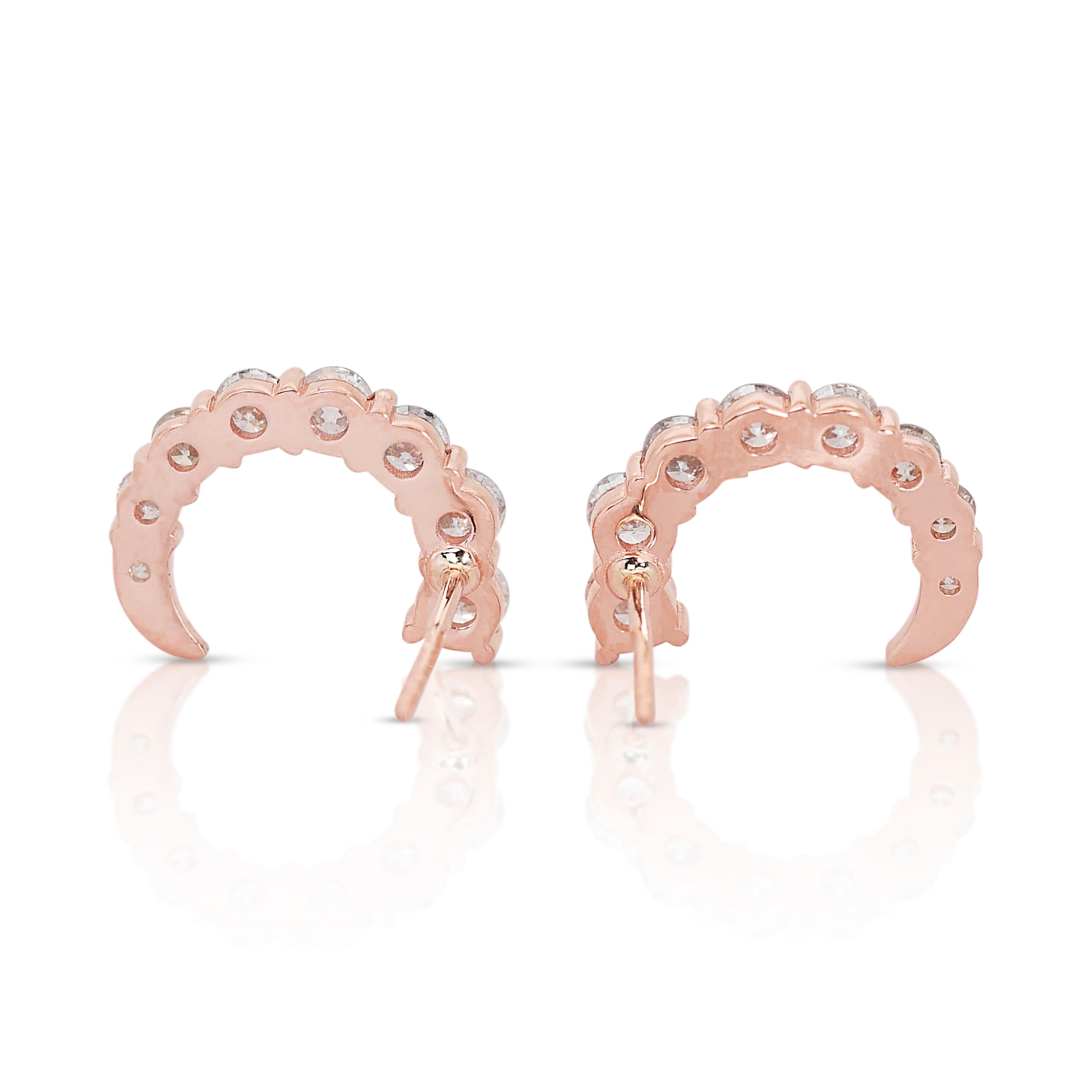 Fascinating 14k Rose Gold Natural Diamond Hoop Earrings w/1.85 ct -IGI Certified For Sale 2