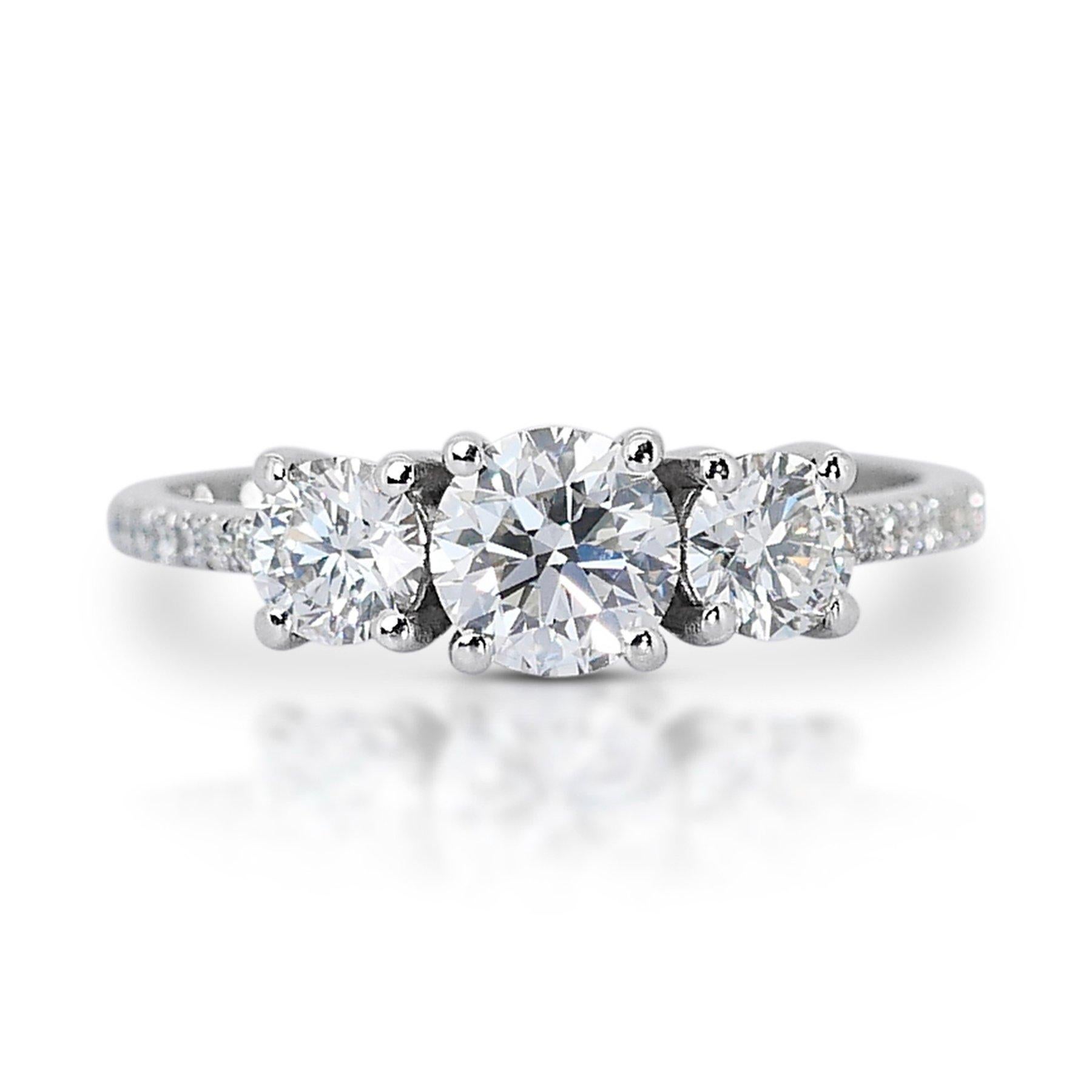 Fascinating 1.63ct Triple Excellent Ideal Cut Diamonds 3-Stone Ring 5
