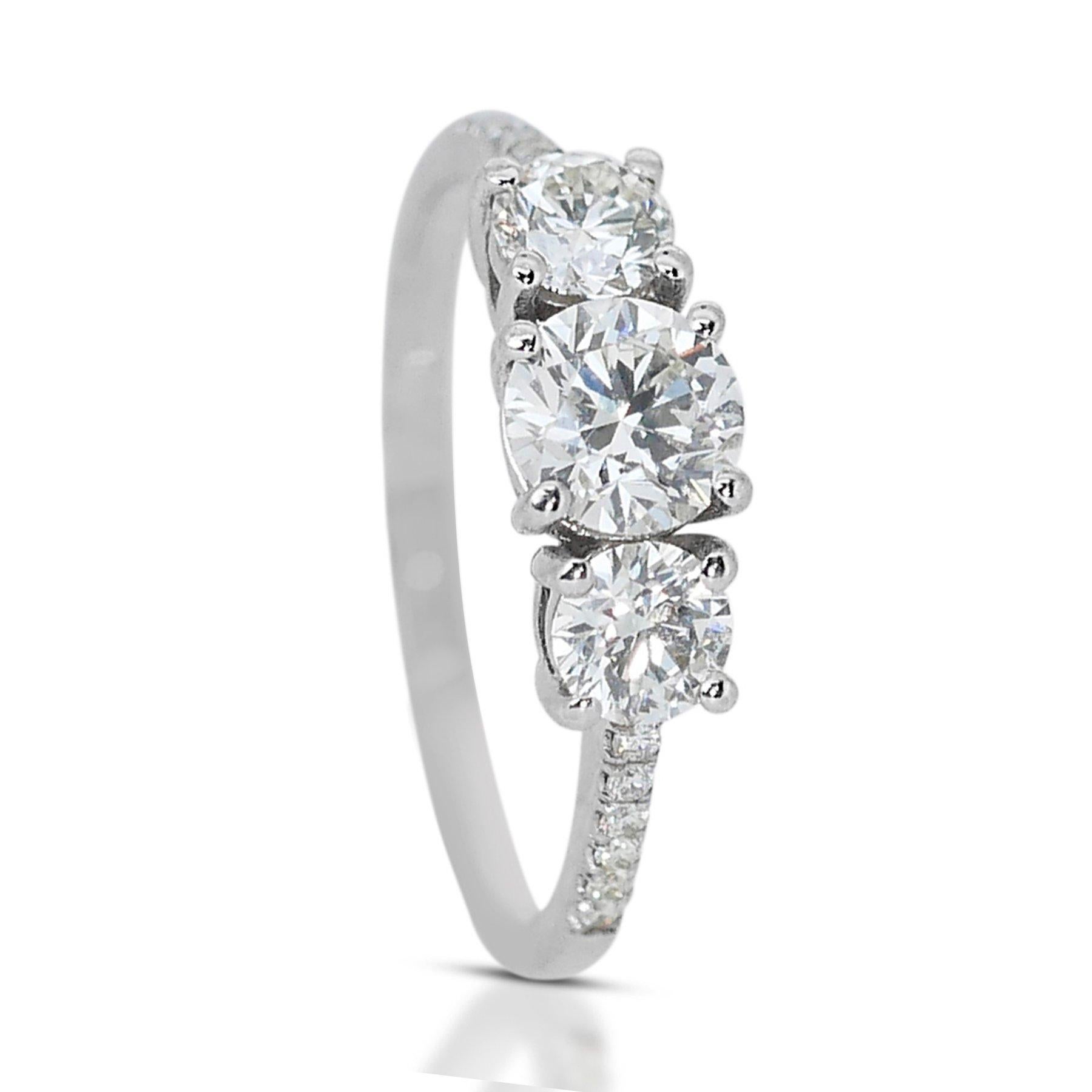 Round Cut Fascinating 1.63ct Triple Excellent Ideal Cut Diamonds 3-Stone Ring