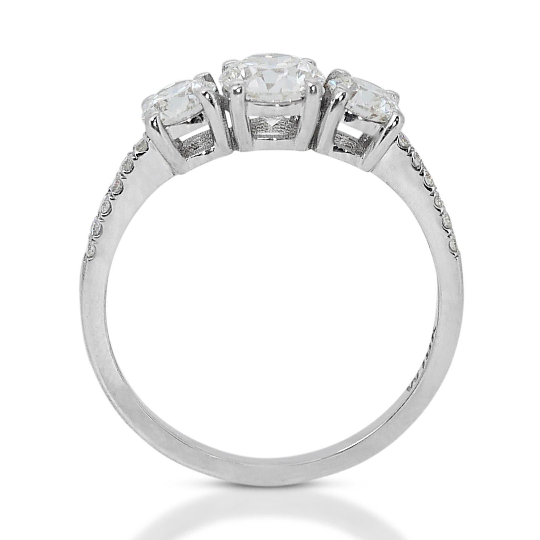 Fascinating 1.63ct Triple Excellent Ideal Cut Diamonds 3-Stone Ring 3