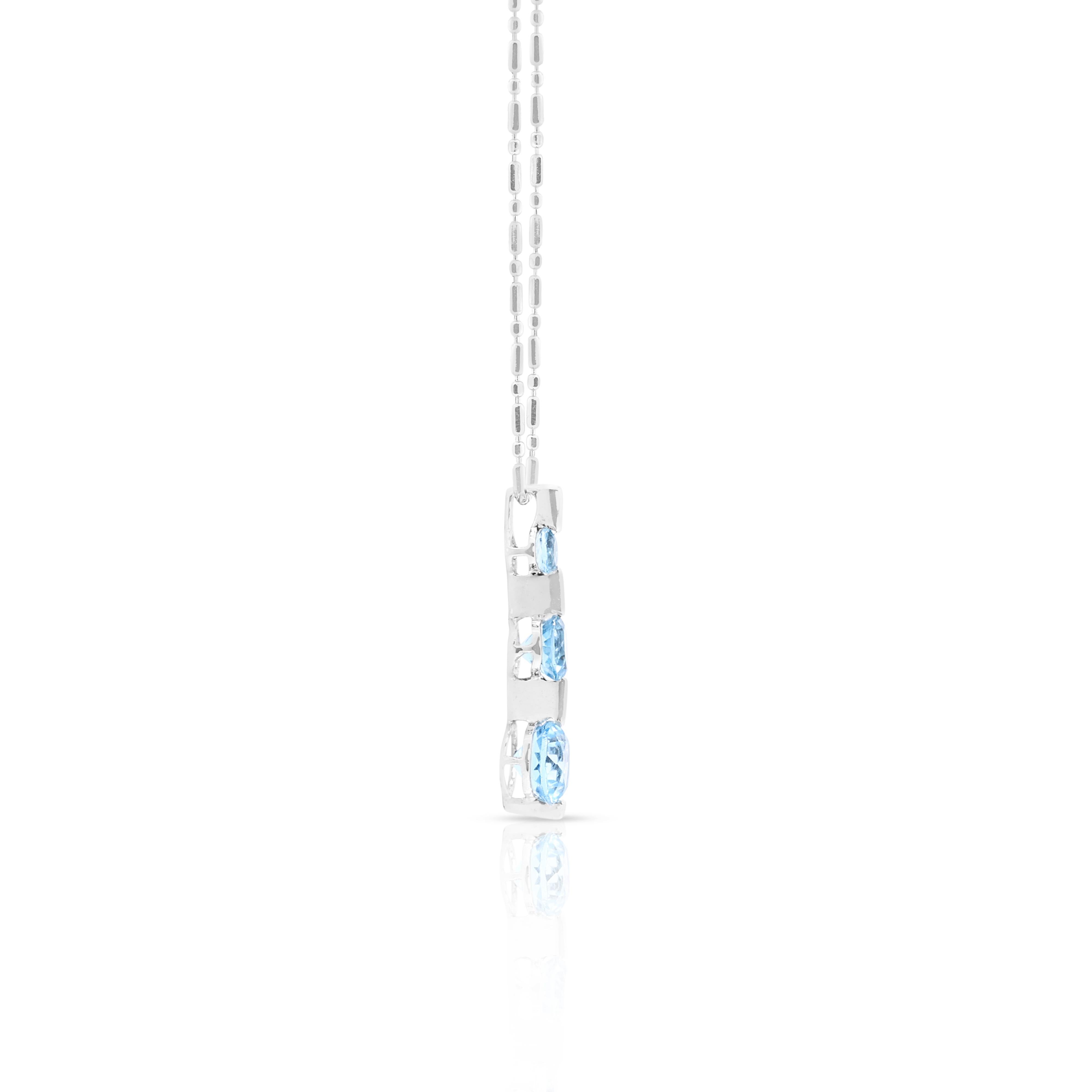 Women's Fascinating 1.6ct Light Blue Topaz Necklace in 18K White Gold For Sale