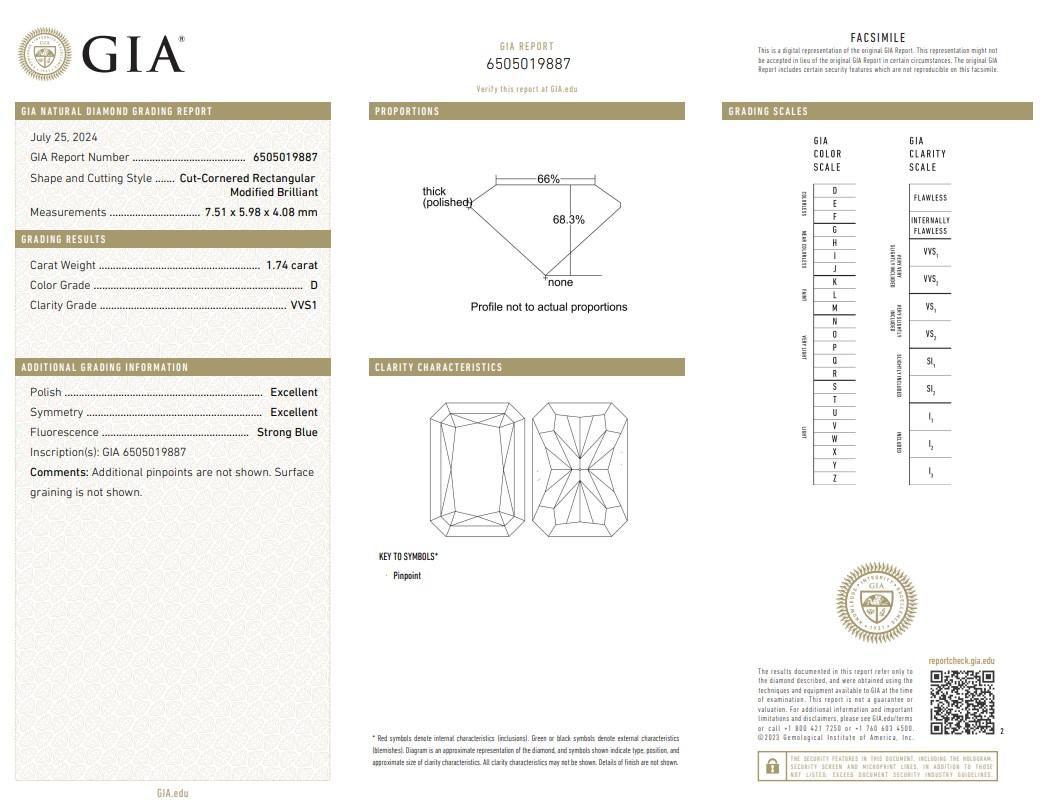 Affascinante diamante doppio eccellente a taglio ideale a forma di raggiera da 1,74 carati - Certificato GIA

Questo diamante mozzafiato da 1,74 carati con taglio a smeraldo presenta un doppio taglio ideale eccellente, che offre una brillantezza e