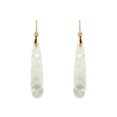 Fascinating 18 Kt Yellow Gold Earrings with Engraved Rock Crystal Dangling Drops