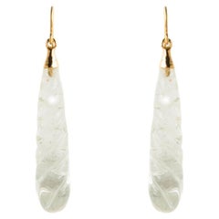 Fascinating 18 Kt Yellow Gold Earrings with Engraved Rock Crystal Dangling Drops