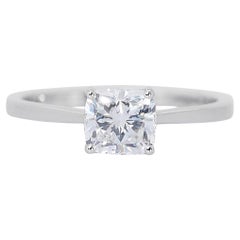 Fascinating 18K White Gold Ideal Cut Natural Diamond Solitaire Ring w/1.00ct 