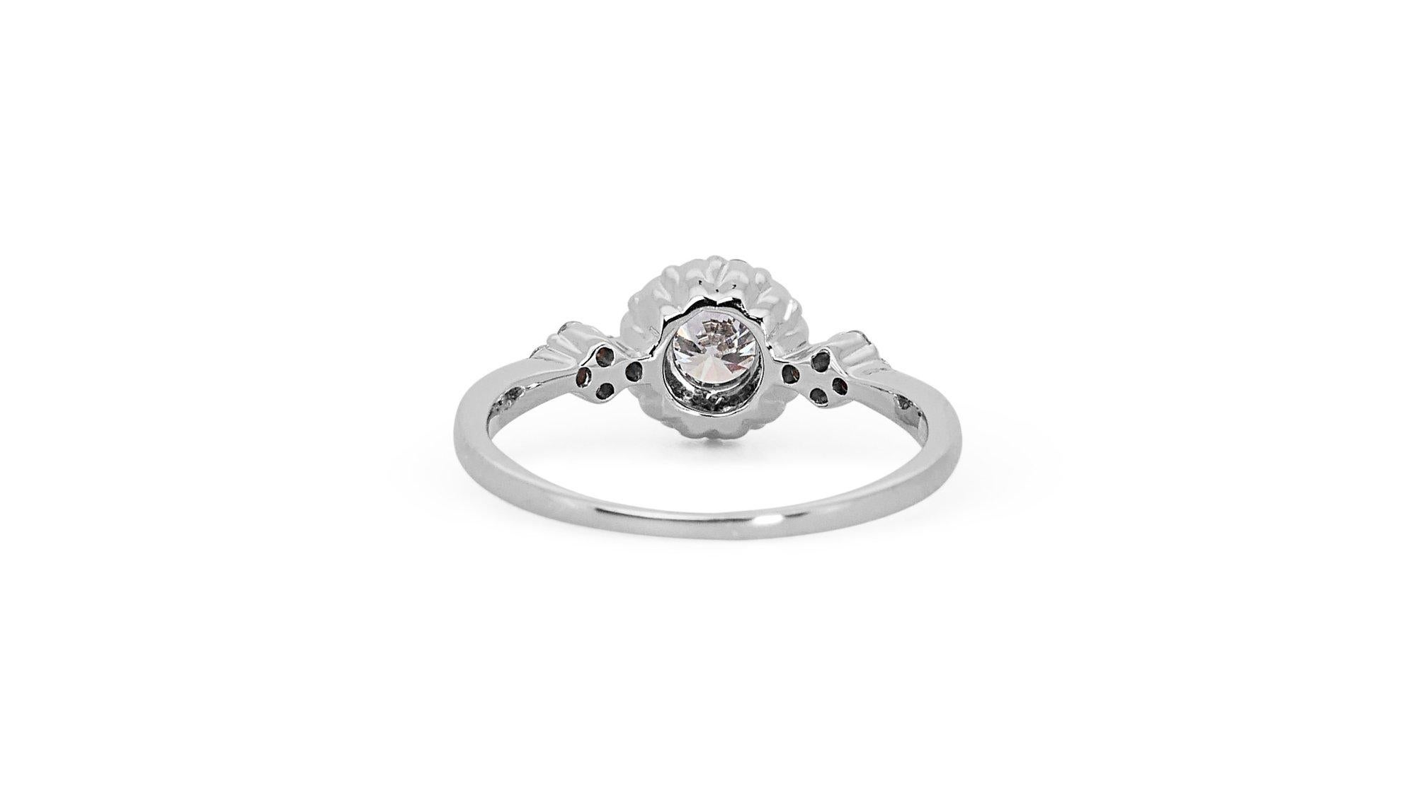 Fascinating 18k White Gold Natural Diamond Halo Ring w/0.72 ct - GIA Certified For Sale 3