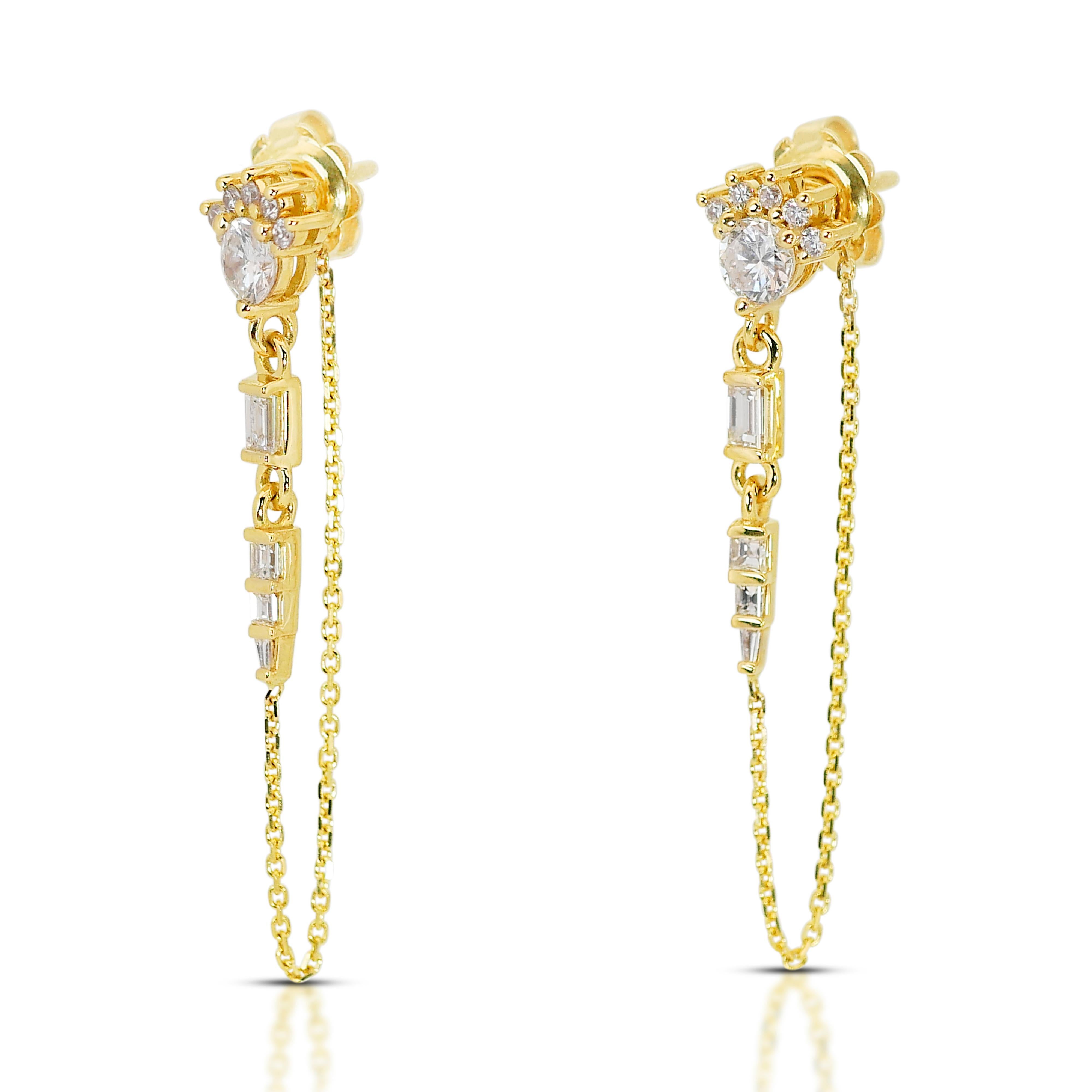 Fascinating 18K Yellow Gold Diamond Drop Earrings with 1.19ct - IGI Certified In New Condition For Sale In רמת גן, IL