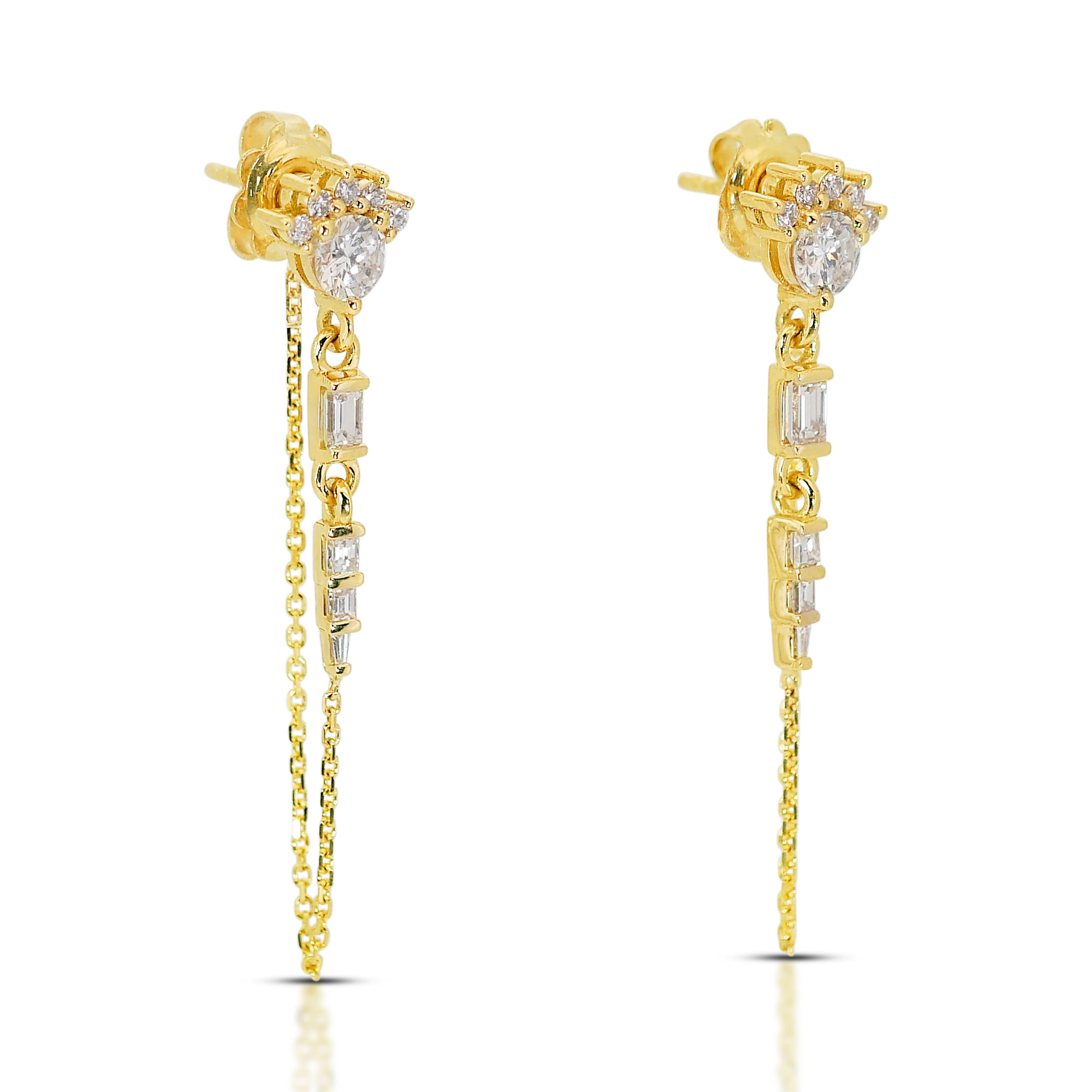 Fascinating 18K Yellow Gold Diamond Drop Earrings with 1.19ct - IGI Certified For Sale 1