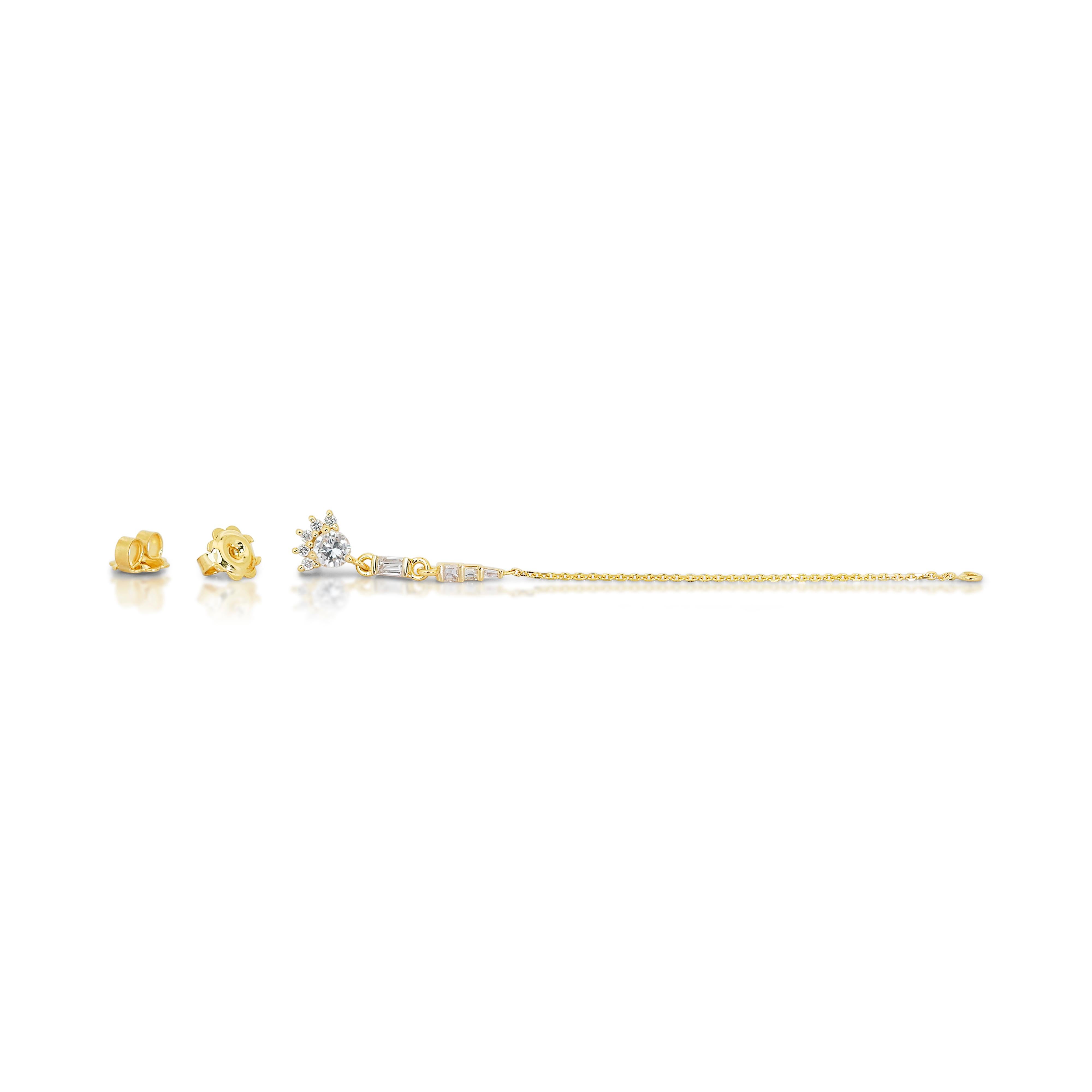 Fascinating 18K Yellow Gold Diamond Drop Earrings with 1.19ct - IGI Certified For Sale 3