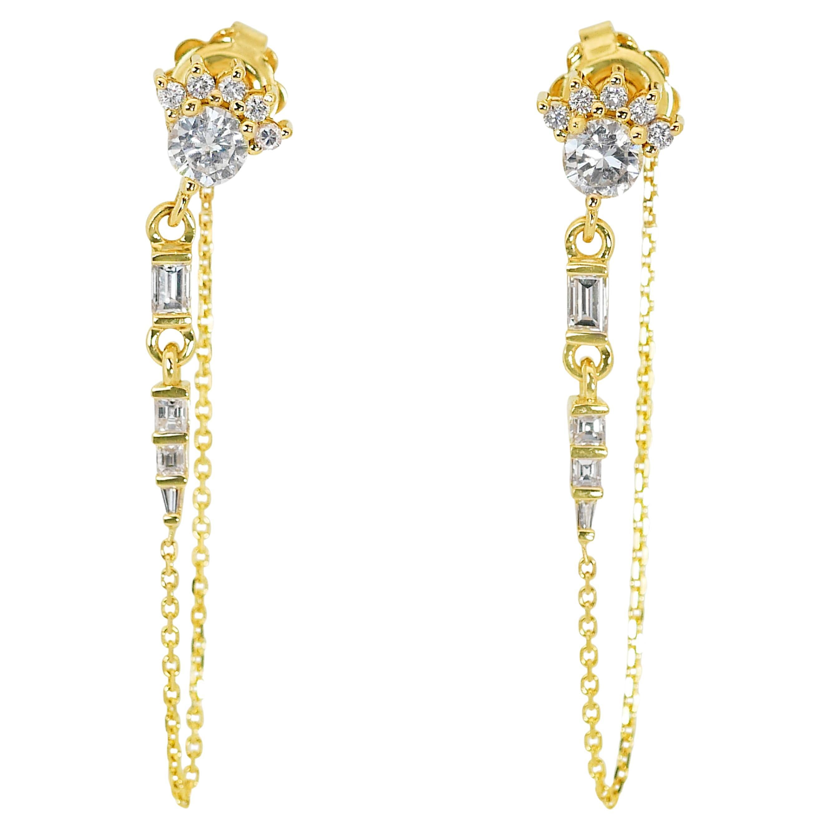 Fascinating 18K Yellow Gold Diamond Drop Earrings with 1.19ct - IGI Certified For Sale