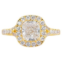 Fascinating 2.02ct Diamonds Halo Ring in 18k Yellow Gold - IGI Certified