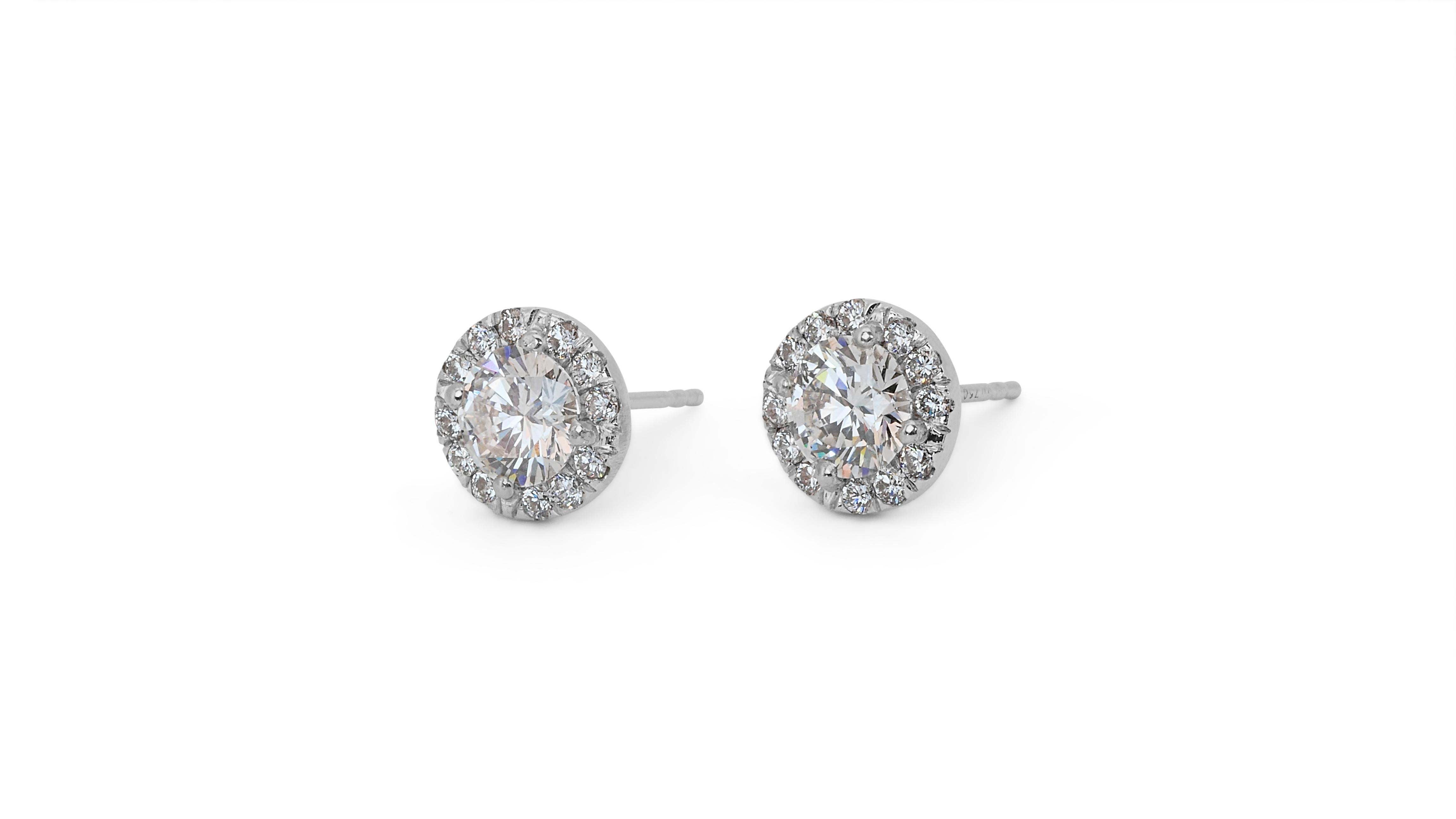Round Cut Fascinating 2.55ct Diamond Halo Earrings in 18k White Gold - GIA Certified For Sale