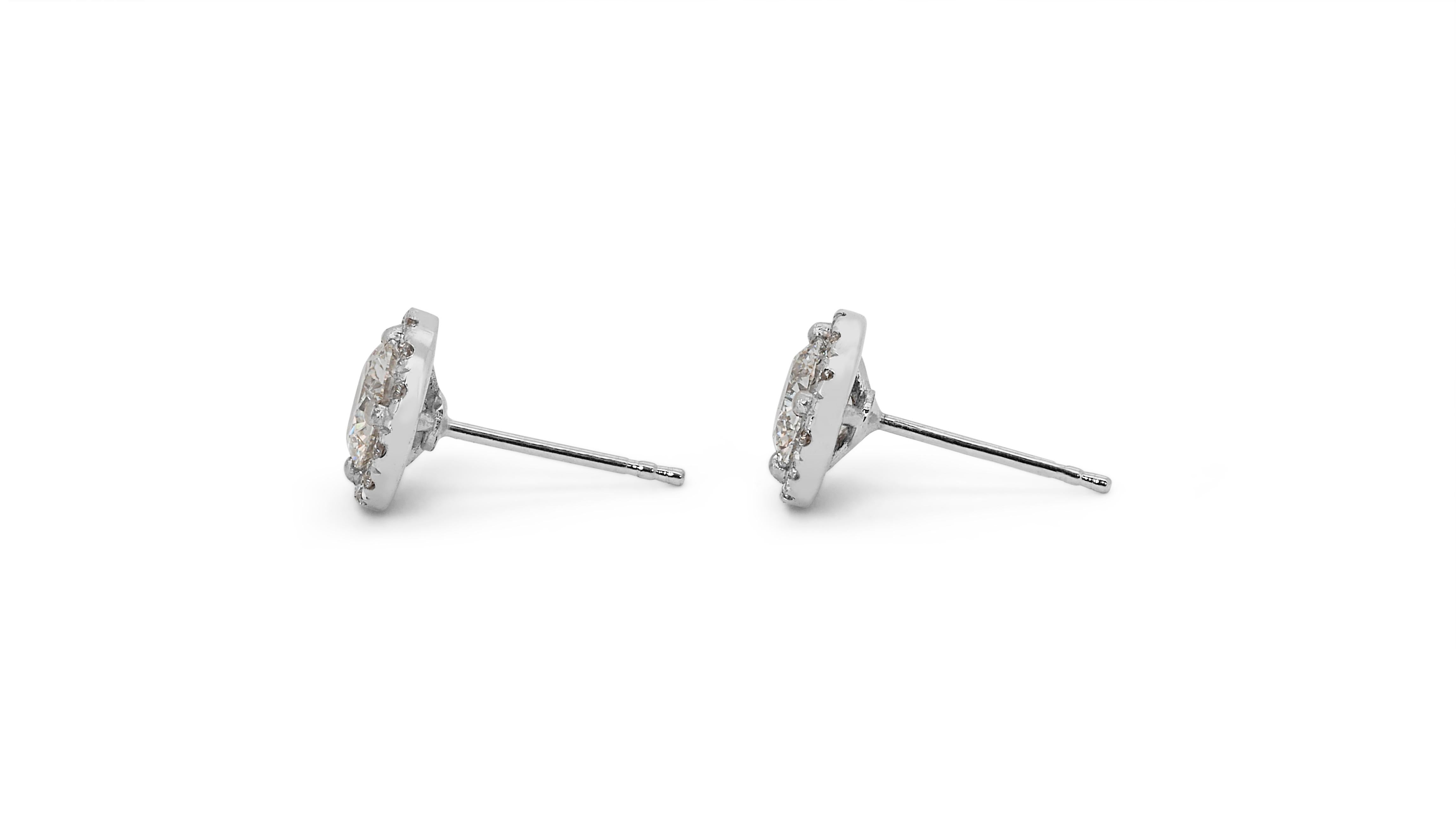 Fascinating 2.55ct Diamond Halo Earrings in 18k White Gold - GIA Certified For Sale 1