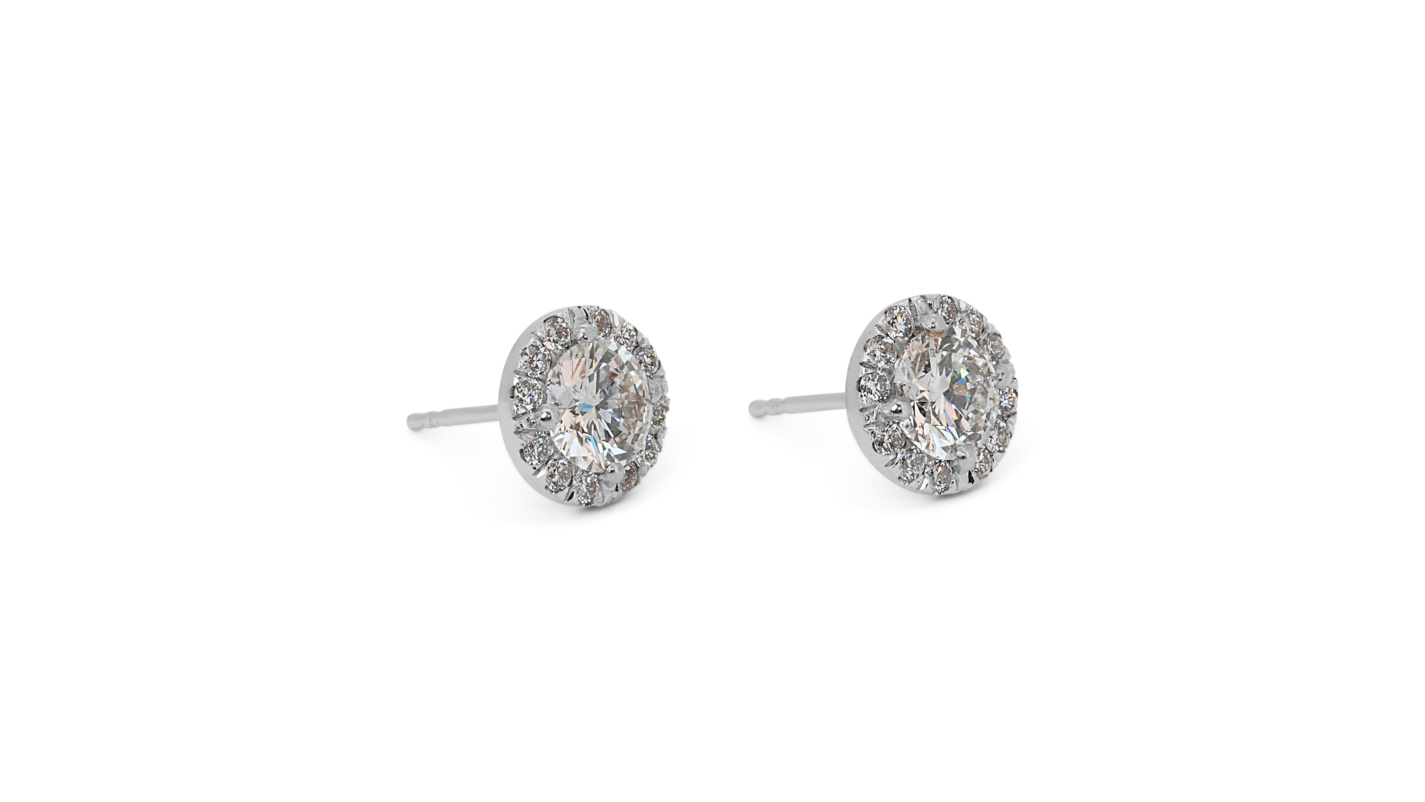 Fascinating 2.55ct Diamond Halo Earrings in 18k White Gold - GIA Certified For Sale 2