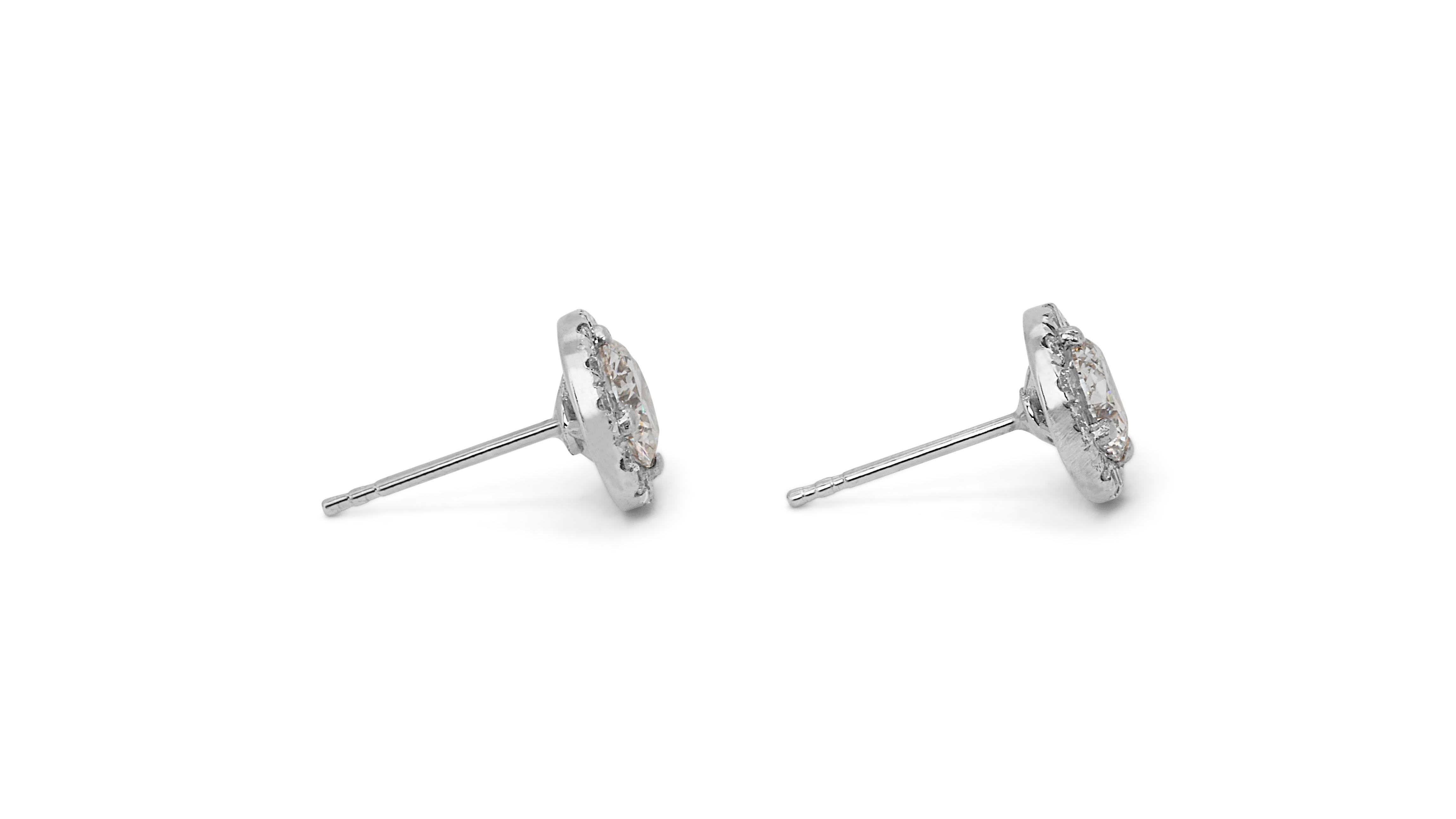 Fascinating 2.55ct Diamond Halo Earrings in 18k White Gold - GIA Certified For Sale 3