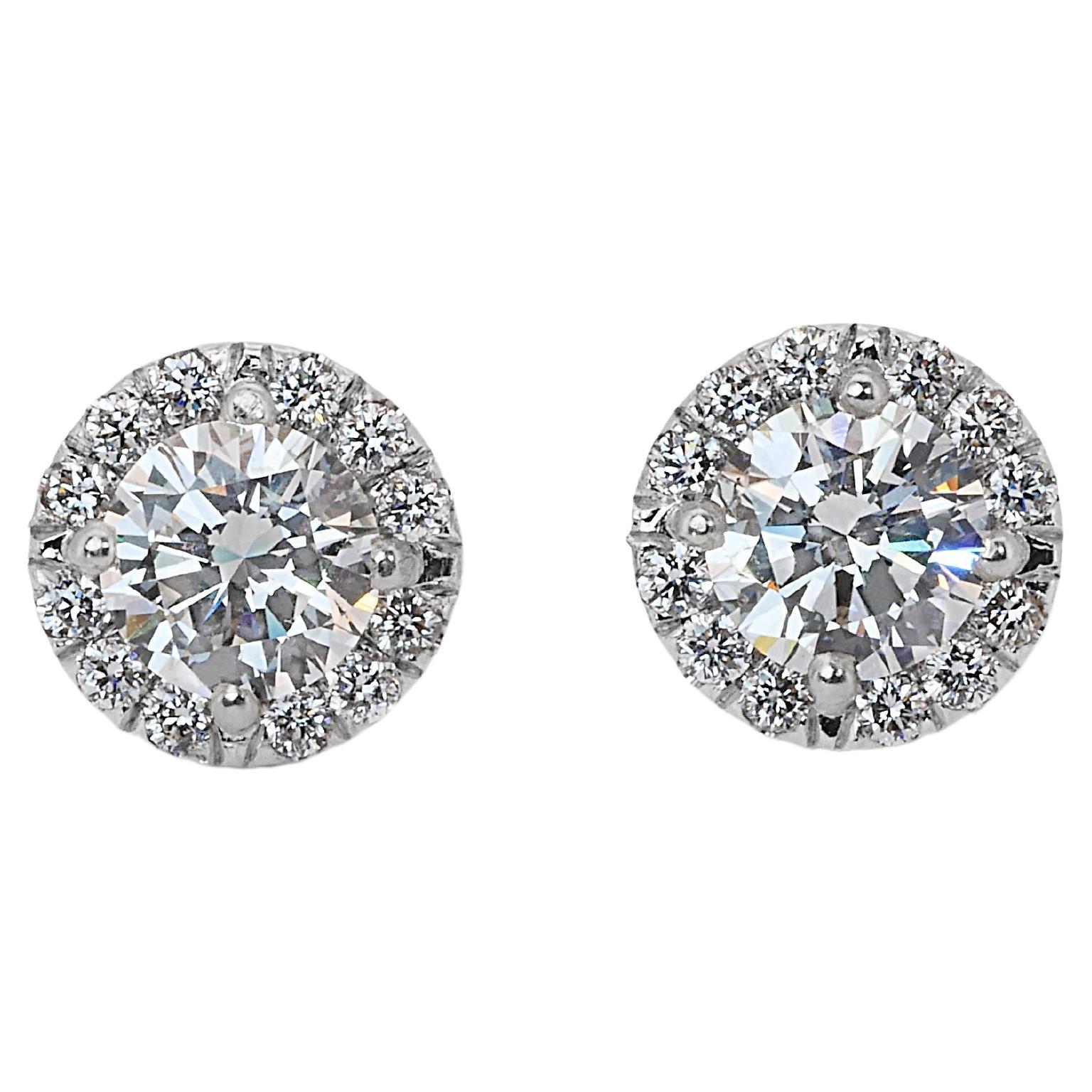 Faszinierende 2,55 Karat Diamant-Halo-Ohrringe aus 18 Karat Weißgold - GIA-zertifiziert im Angebot