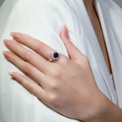 Fascinating 2.58ct Sapphire & Natural Diamonds Cluster Ring in 18K White Gold
