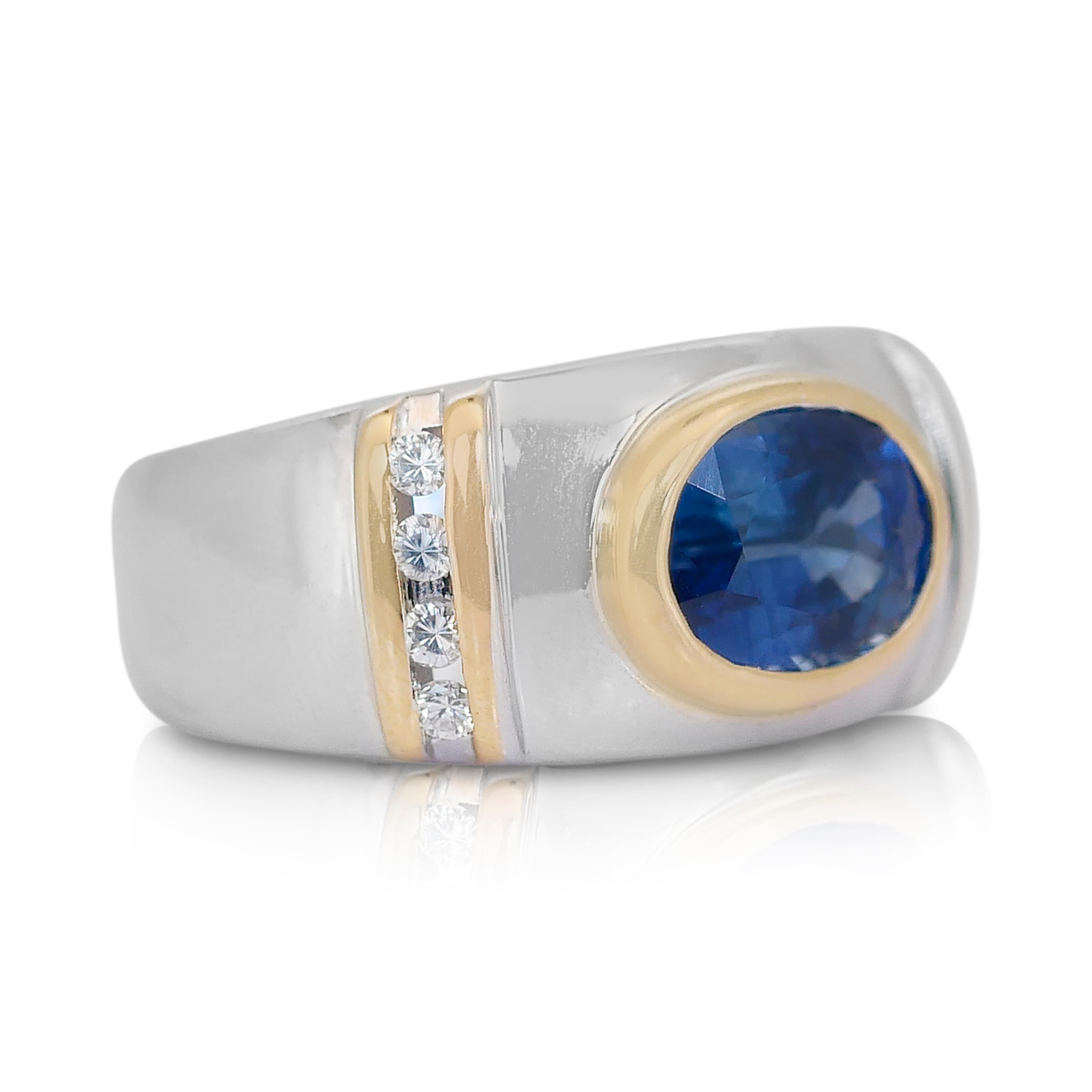 Fascinating 2.79ct Sapphire and Diamonds Dome Ring in 18k White Gold - IGI Certified

This stunning 18k white gold dome ring features a breathtaking 2.56-carat oval blue sapphire that radiates elegance and depth. Accented by eight brilliant round