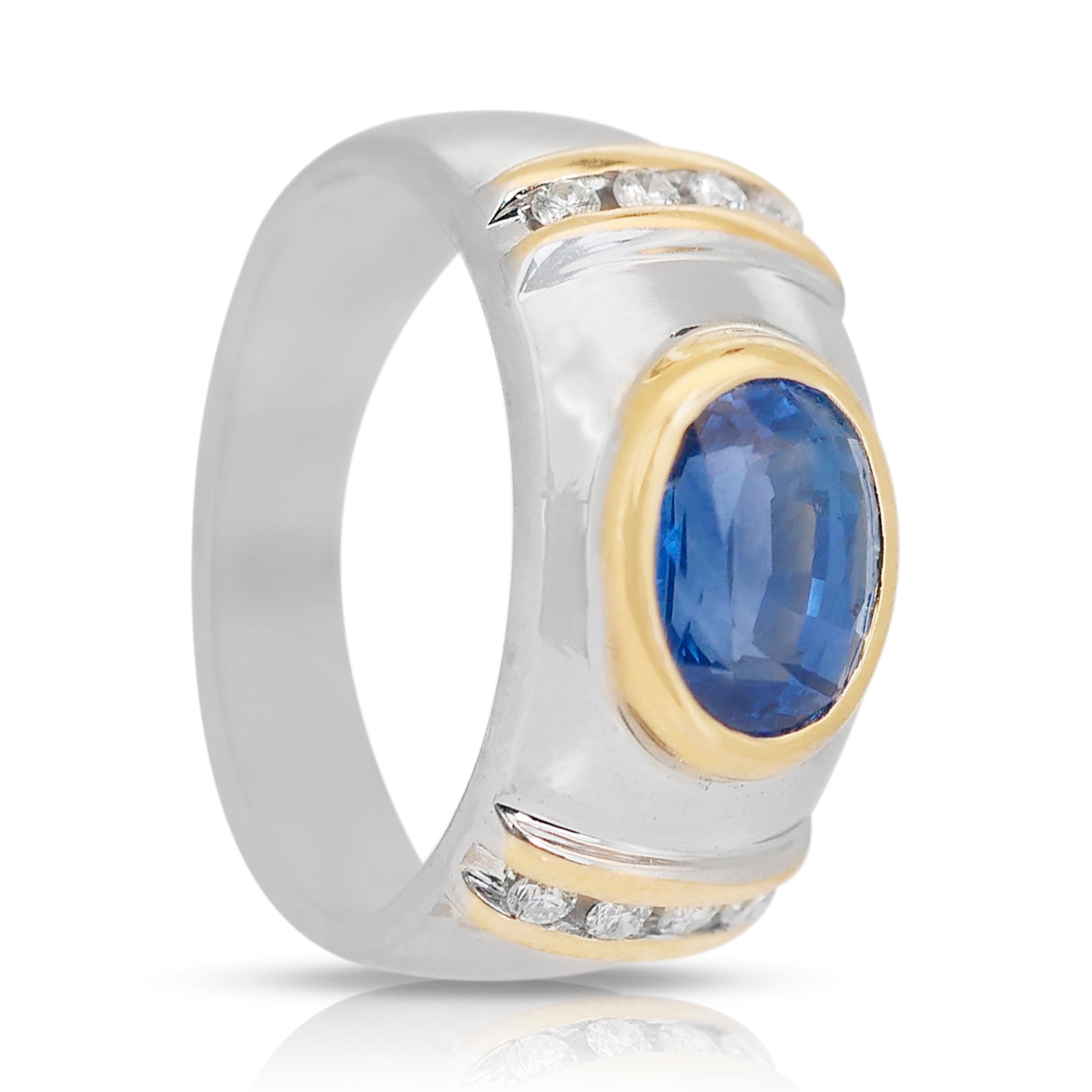 Oval Cut Fascinating 2.79ct Sapphire and Diamonds Dome Ring in 18k White Gold - IGI Cert For Sale