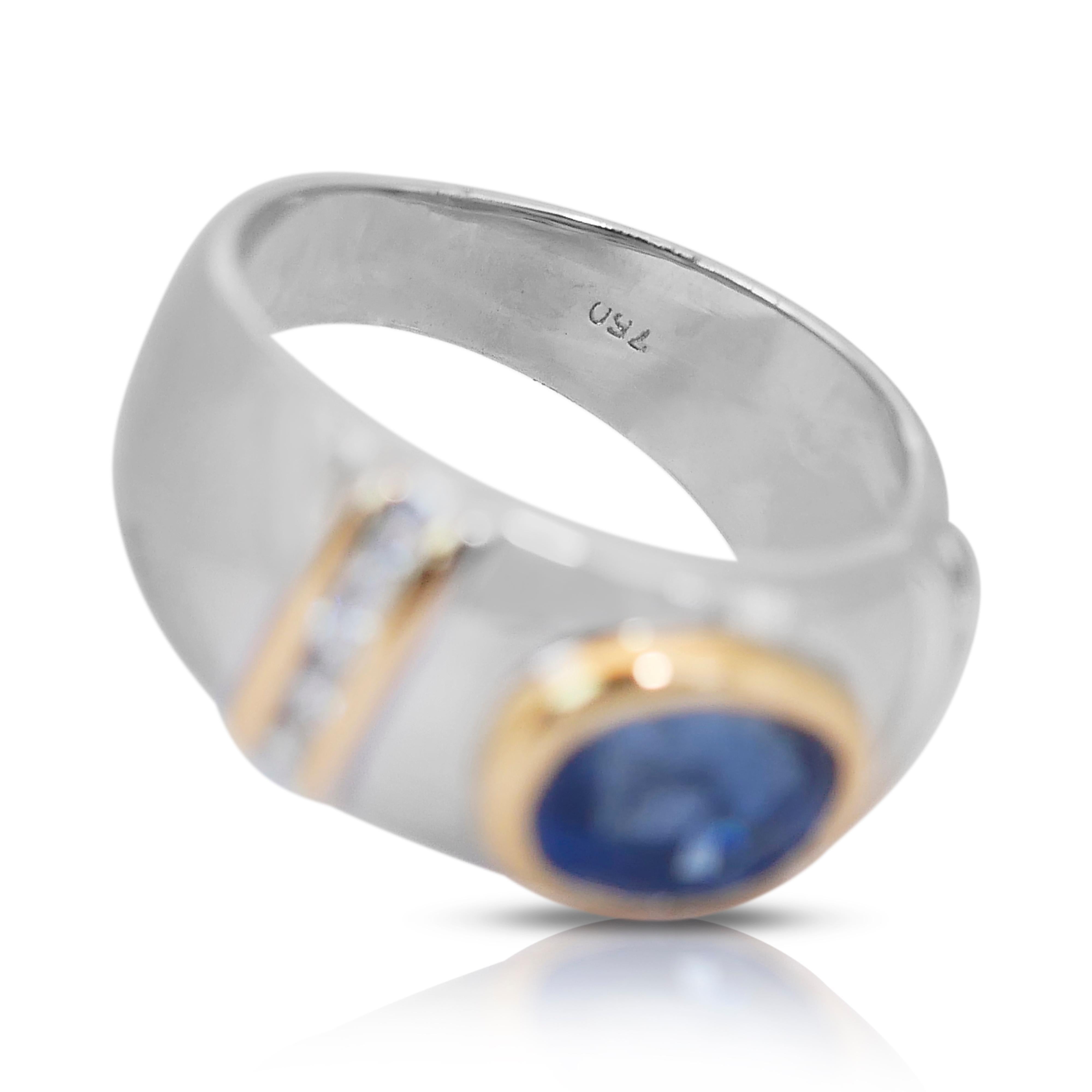 Fascinating 2.79ct Sapphire and Diamonds Dome Ring in 18k White Gold - IGI Cert In New Condition For Sale In רמת גן, IL