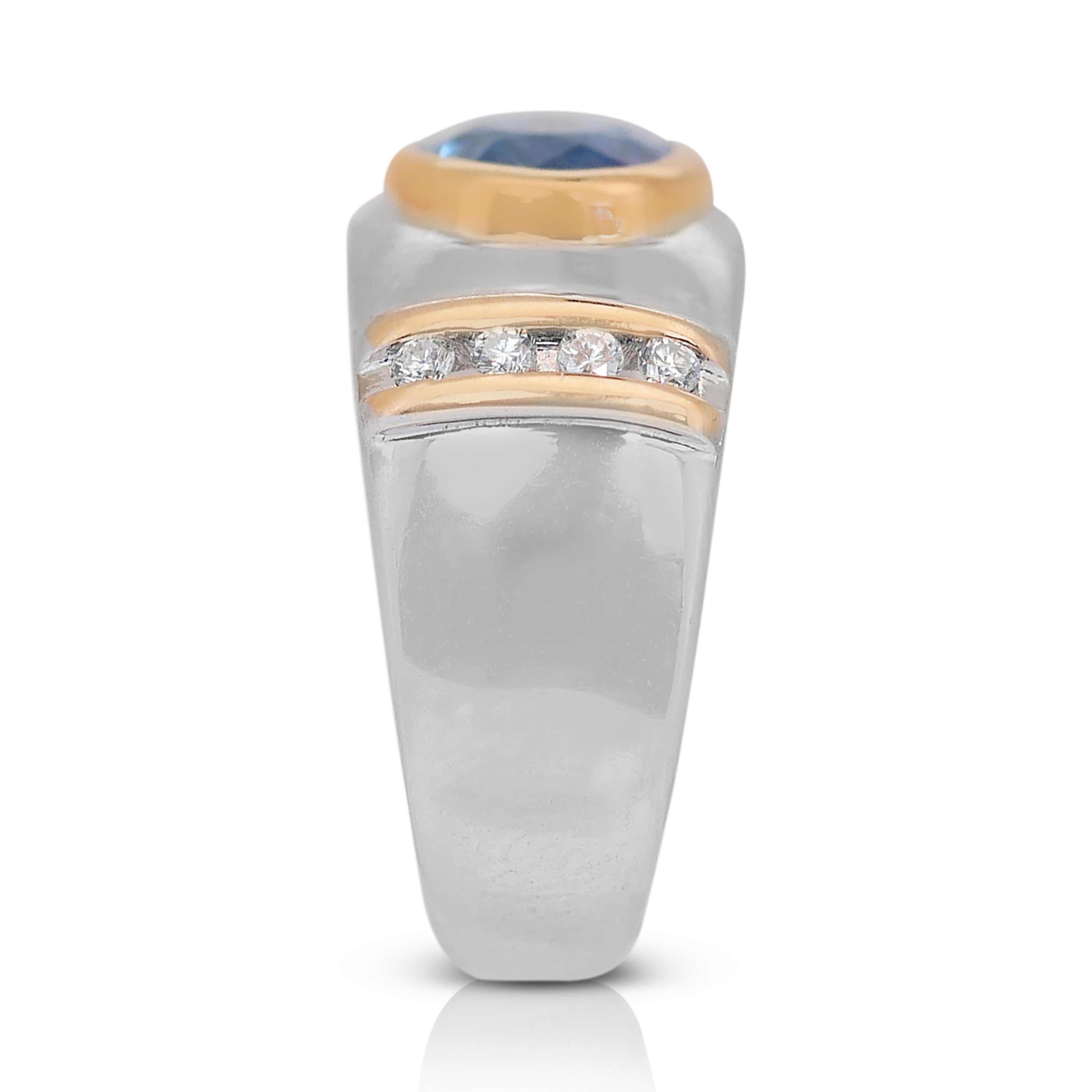 Fascinating 2.79ct Sapphire and Diamonds Dome Ring in 18k White Gold - IGI Cert For Sale 2