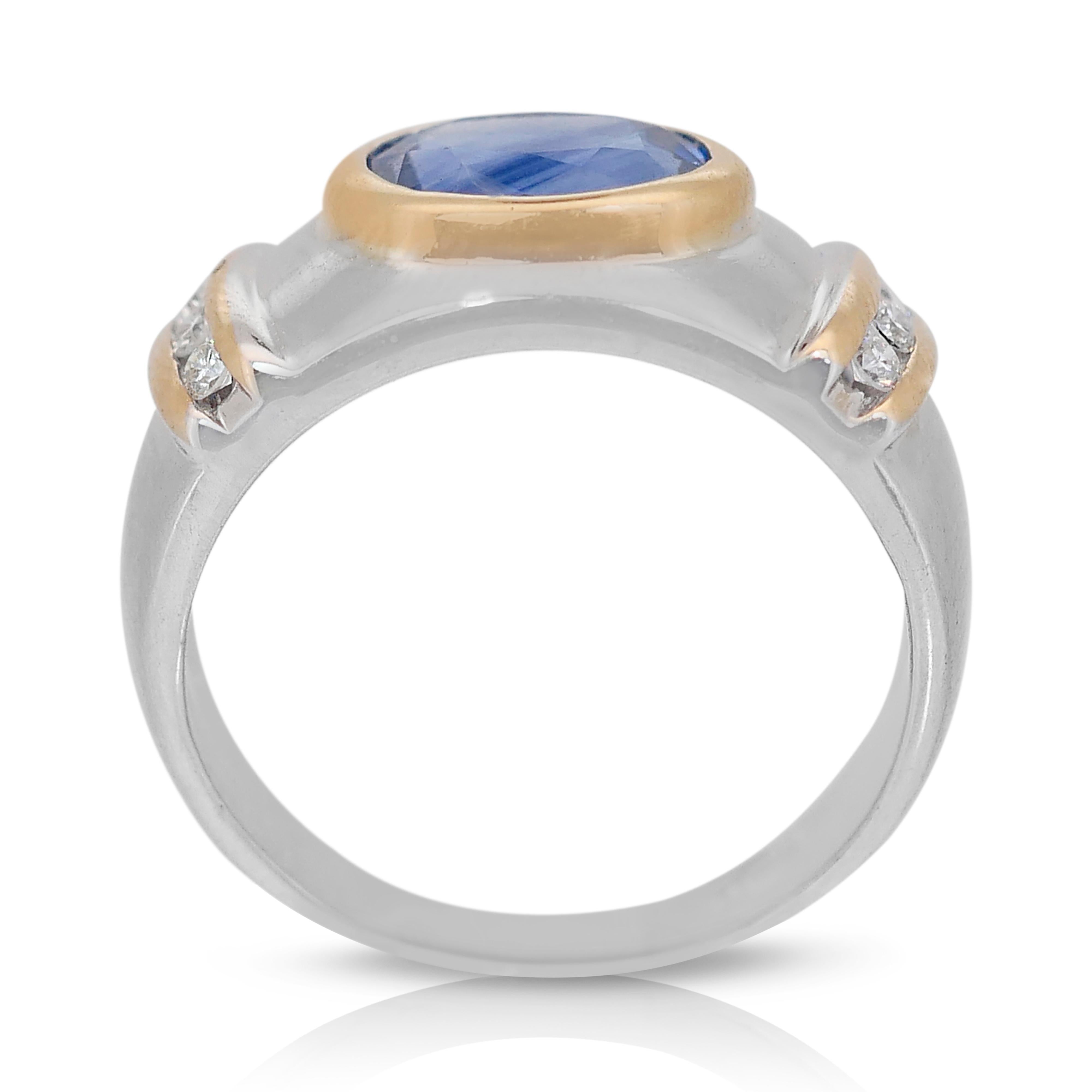 Fascinating 2.79ct Sapphire and Diamonds Dome Ring in 18k White Gold - IGI Cert For Sale 3