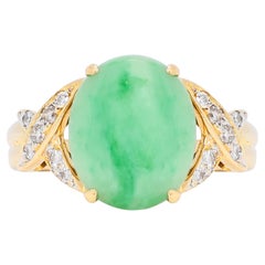 Fascinante bague grappe de diamants et de jade de 2,7 carats en or jaune 20 carats