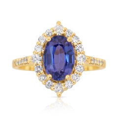 Fascinating 2.80ct Tanzanite and Diamonds Cluster Ring in 18k Yellow Gold