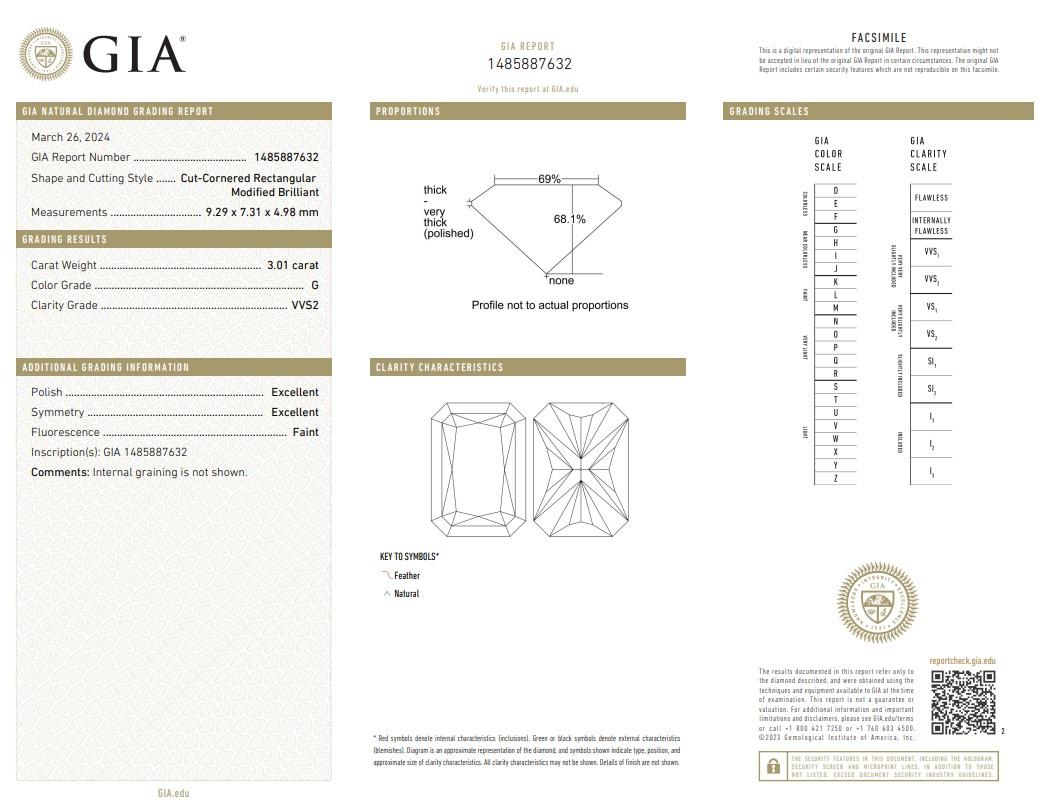 Fascinating 3.01ct Ideal Cut Natural Diamond - GIA Certified

This exceptional diamond boasts a captivating 3.01-carat weight, showcasing its brilliance in a unique cut-cornered rectangular shape. Certified by the GIA, this diamond's authenticity
