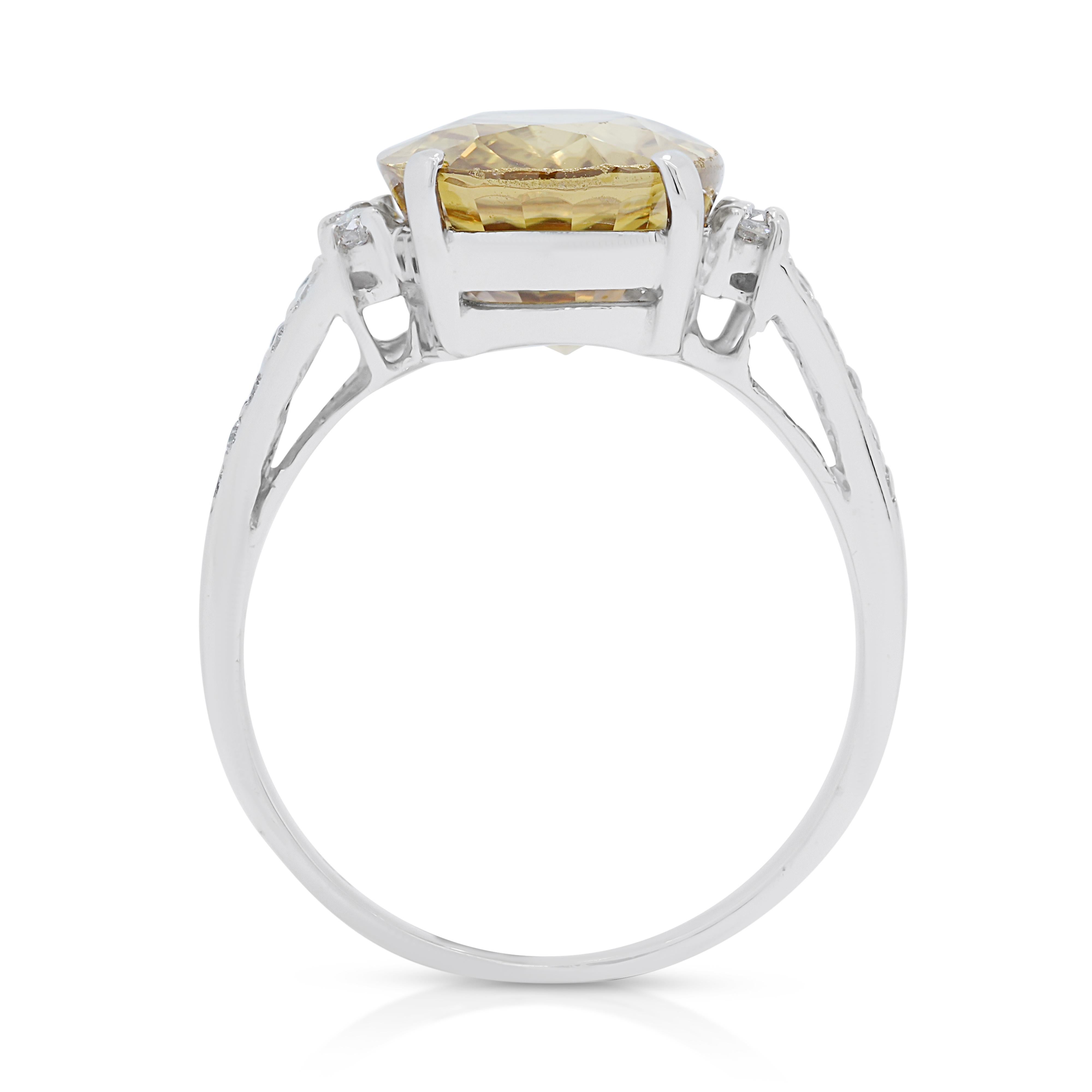 Women's Fascinating 4.20ct Citrine Pave Ring in 18K White Gold  For Sale