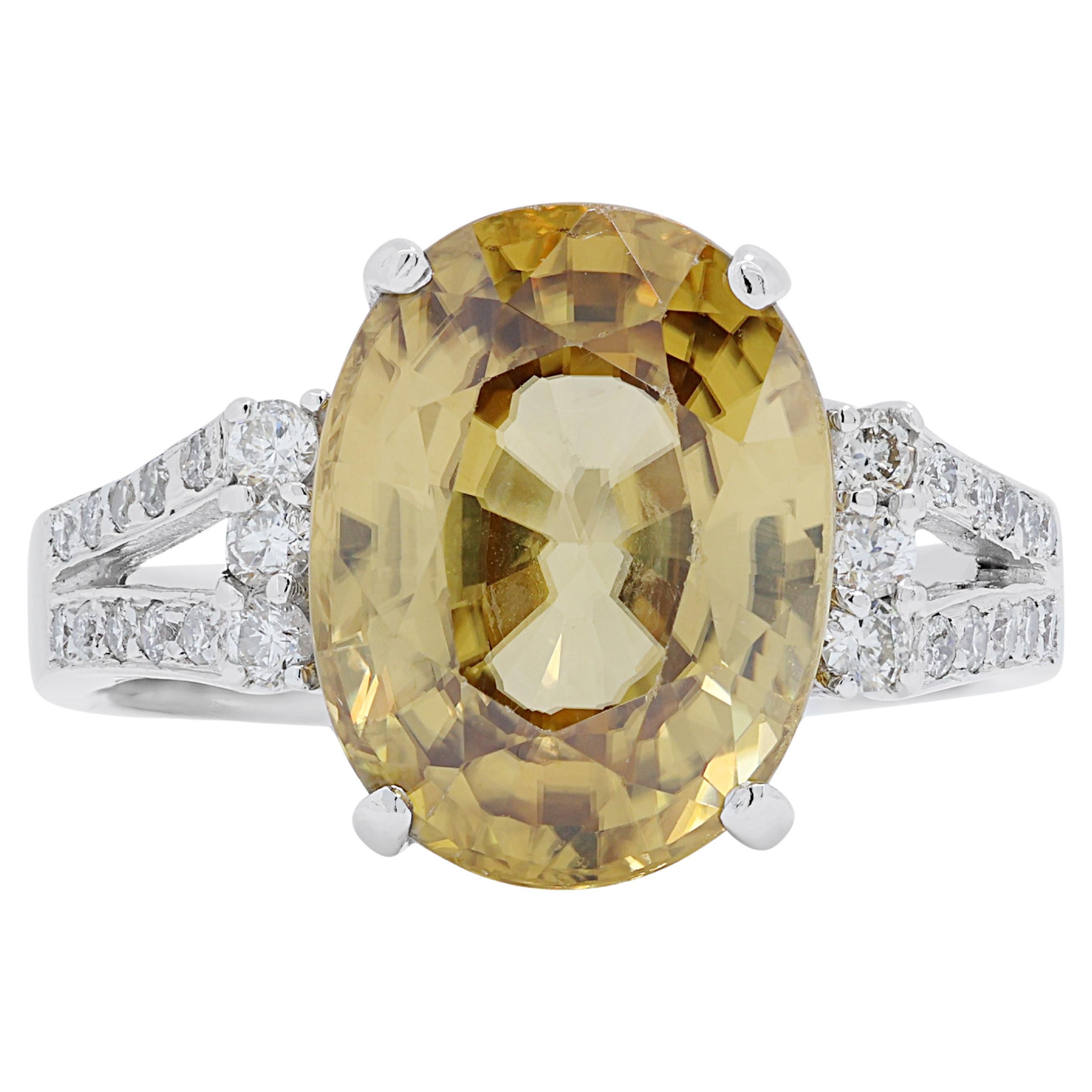 Fascinating 4.20ct Citrine Pave Ring in 18K White Gold  For Sale