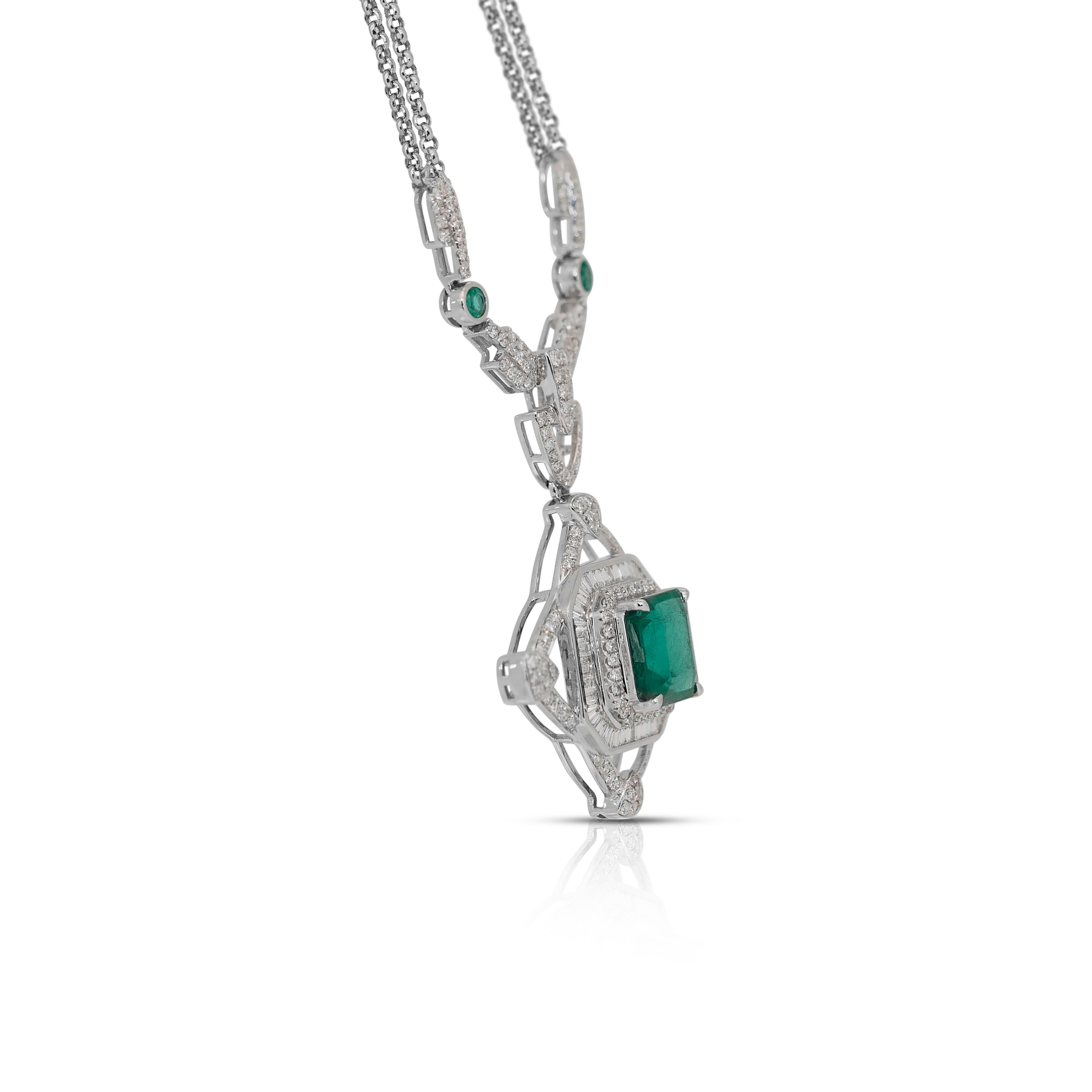 Fascinating 8.02ct Emeralds and Diamonds Necklace with Pendant in 14k White Gold In New Condition In רמת גן, IL