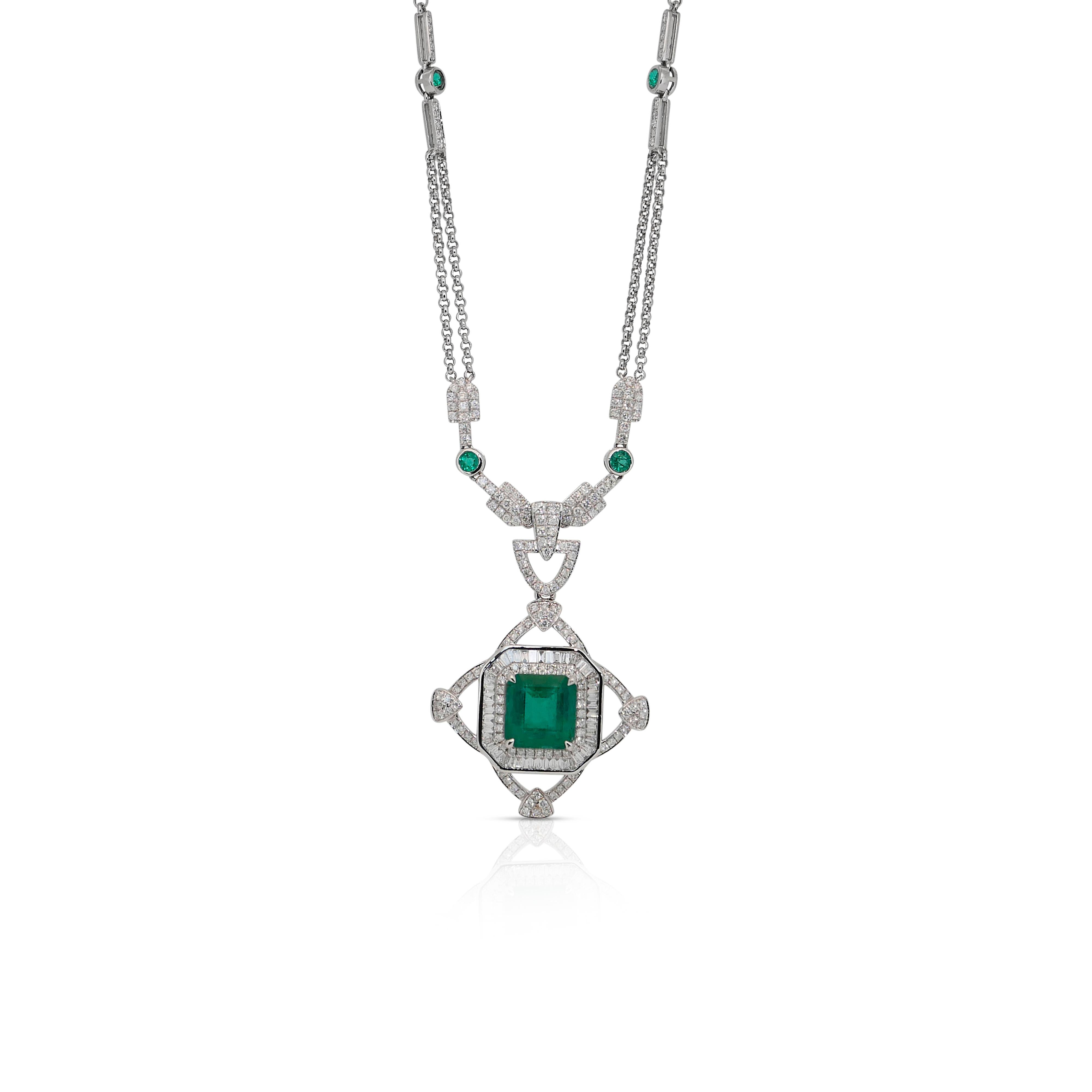 Fascinating 8.02ct Emeralds and Diamonds Necklace with Pendant in 14k White Gold 1