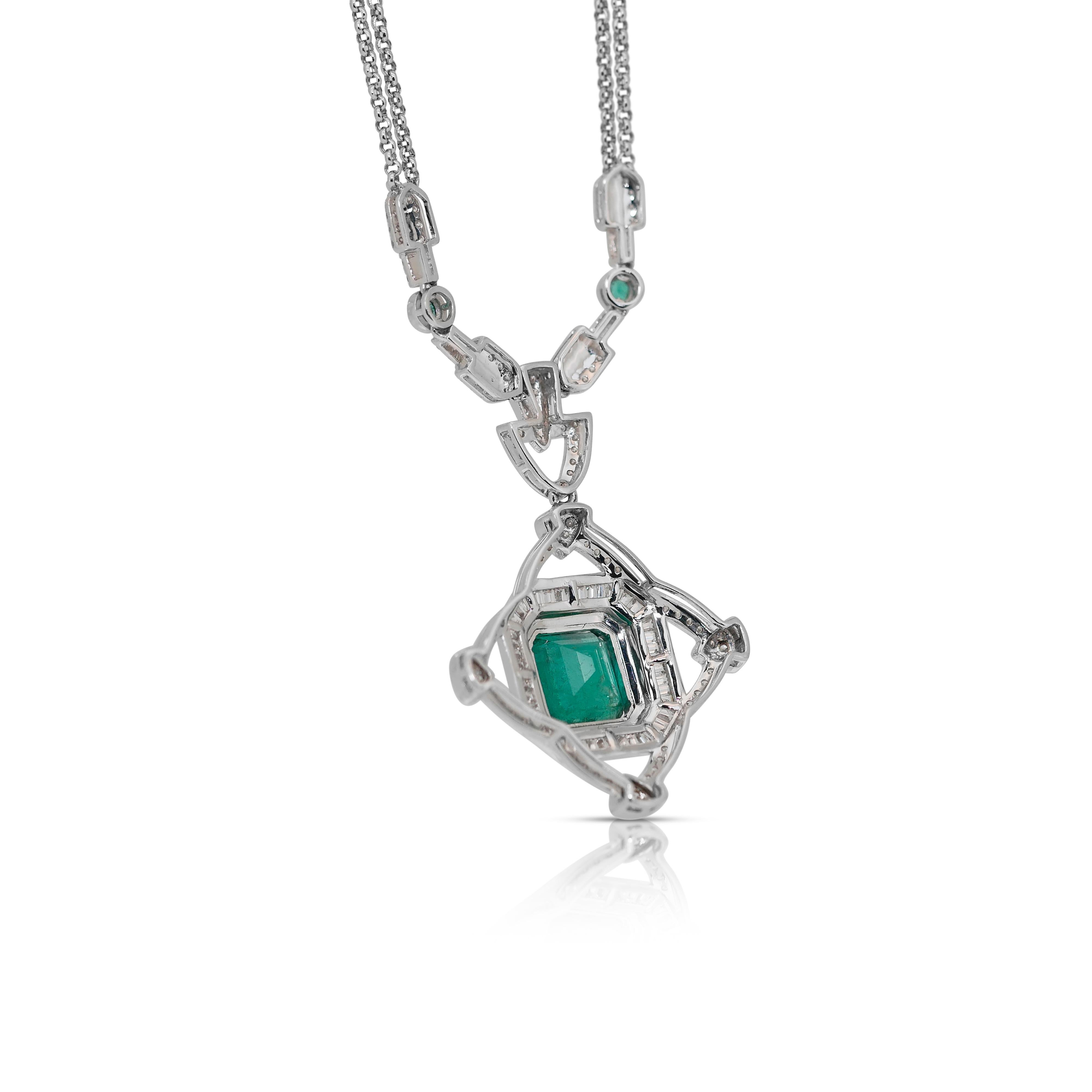 Fascinating 8.02ct Emeralds and Diamonds Necklace with Pendant in 14k White Gold 2