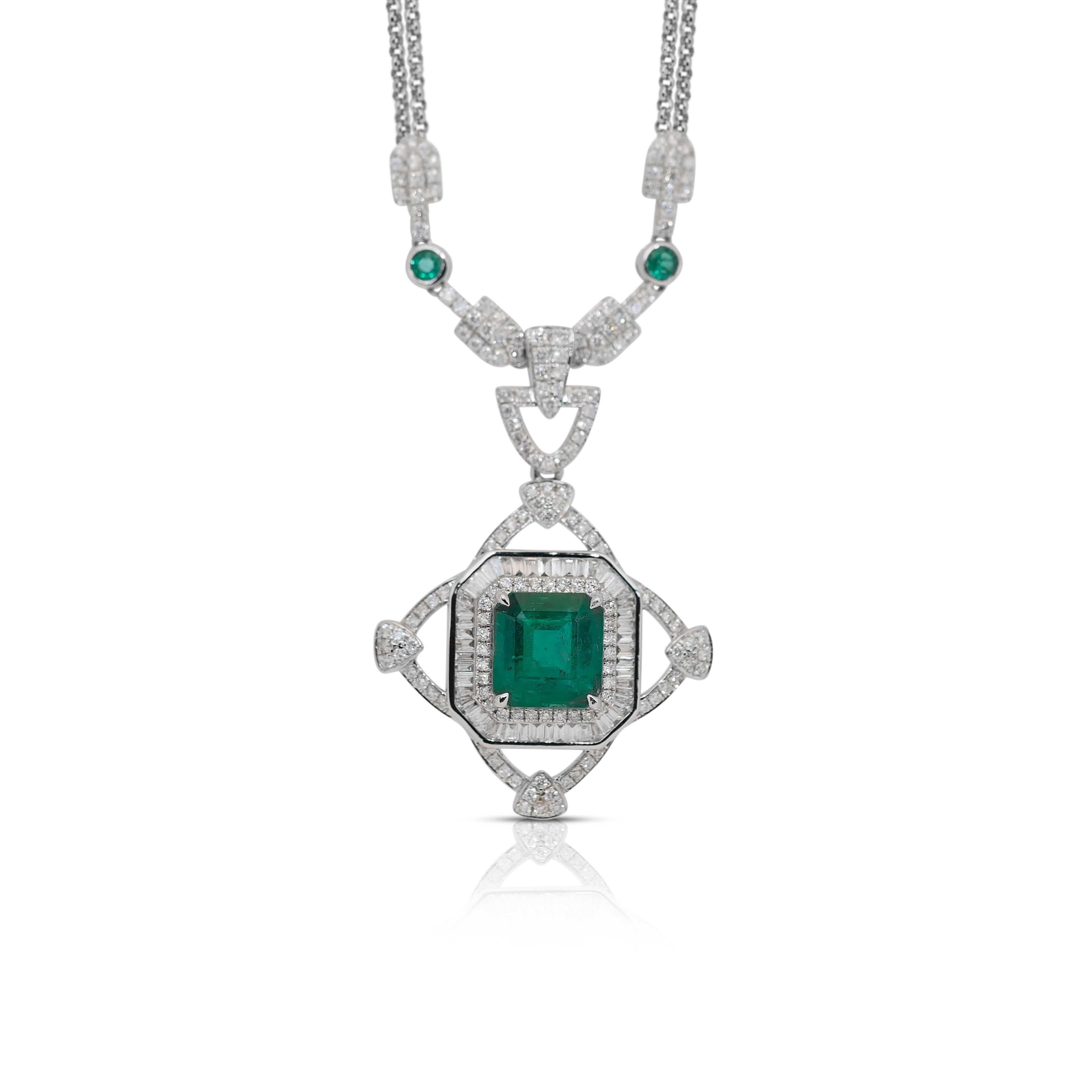 Fascinating 8.02ct Emeralds and Diamonds Necklace with Pendant in 14k White Gold 3